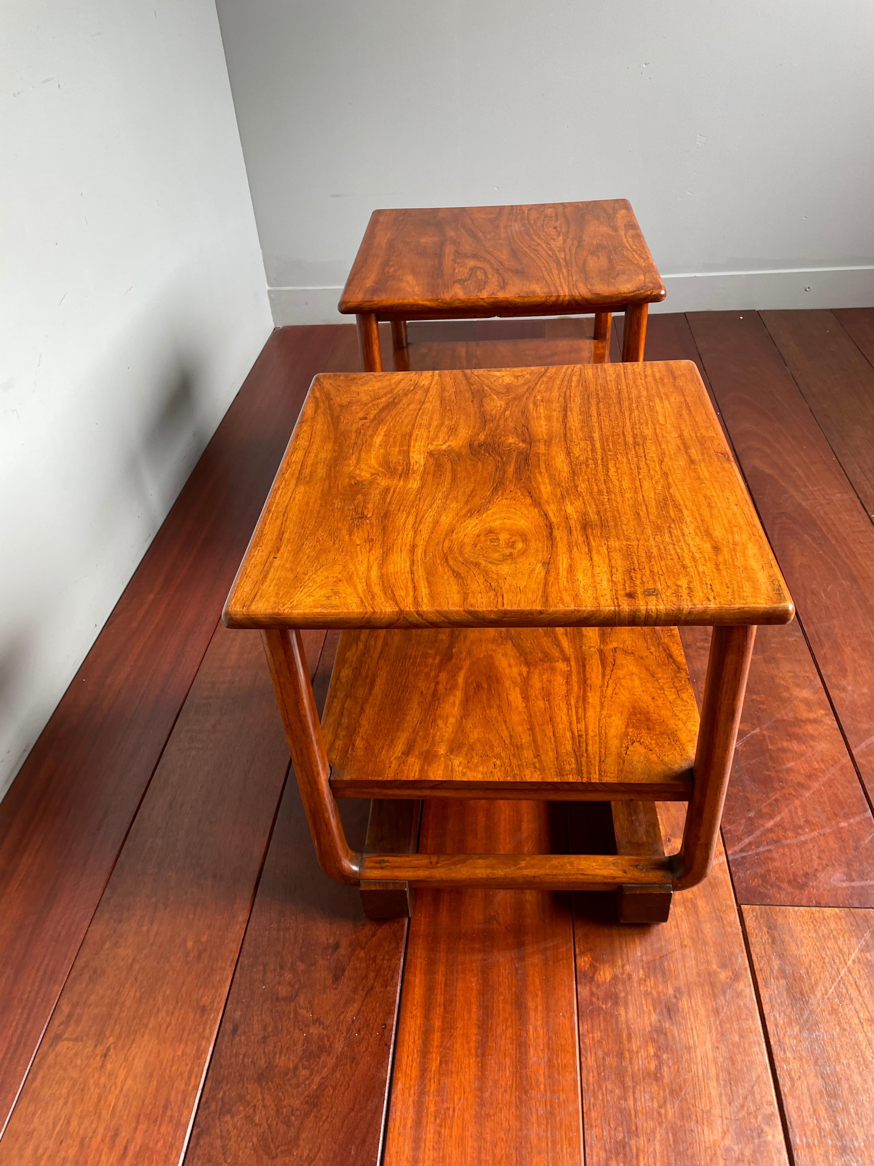 20th Century Stunning Handcrafted Pair of Dutch Colonial Art Deco End Tables of Java Teak For Sale