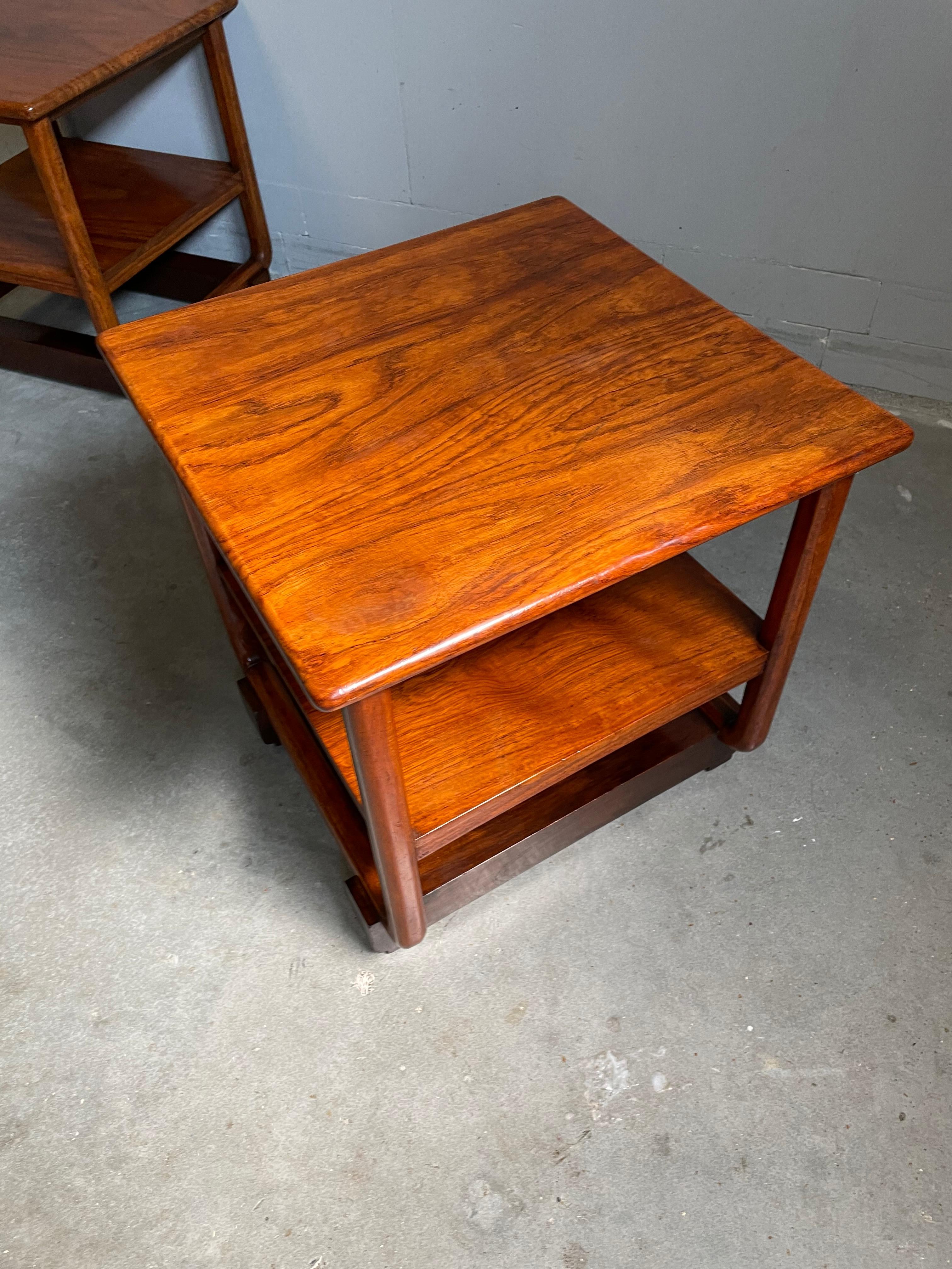 Stunning Handcrafted Pair of Dutch Colonial Art Deco End Tables of Java Teak For Sale 1