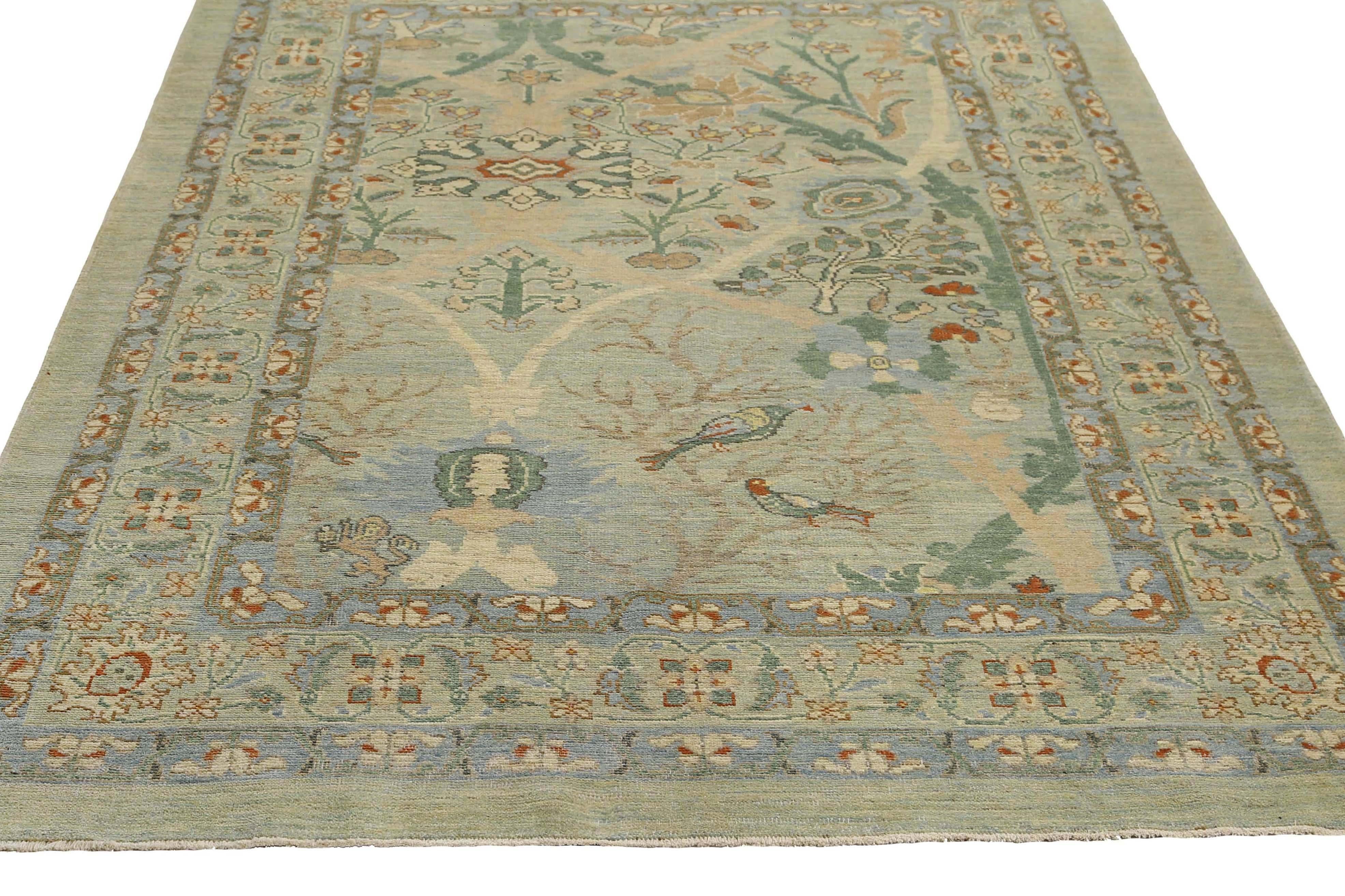 Stunning Handmade Turkish Sultanabad Rug with Nature-Inspired Design For Sale 4