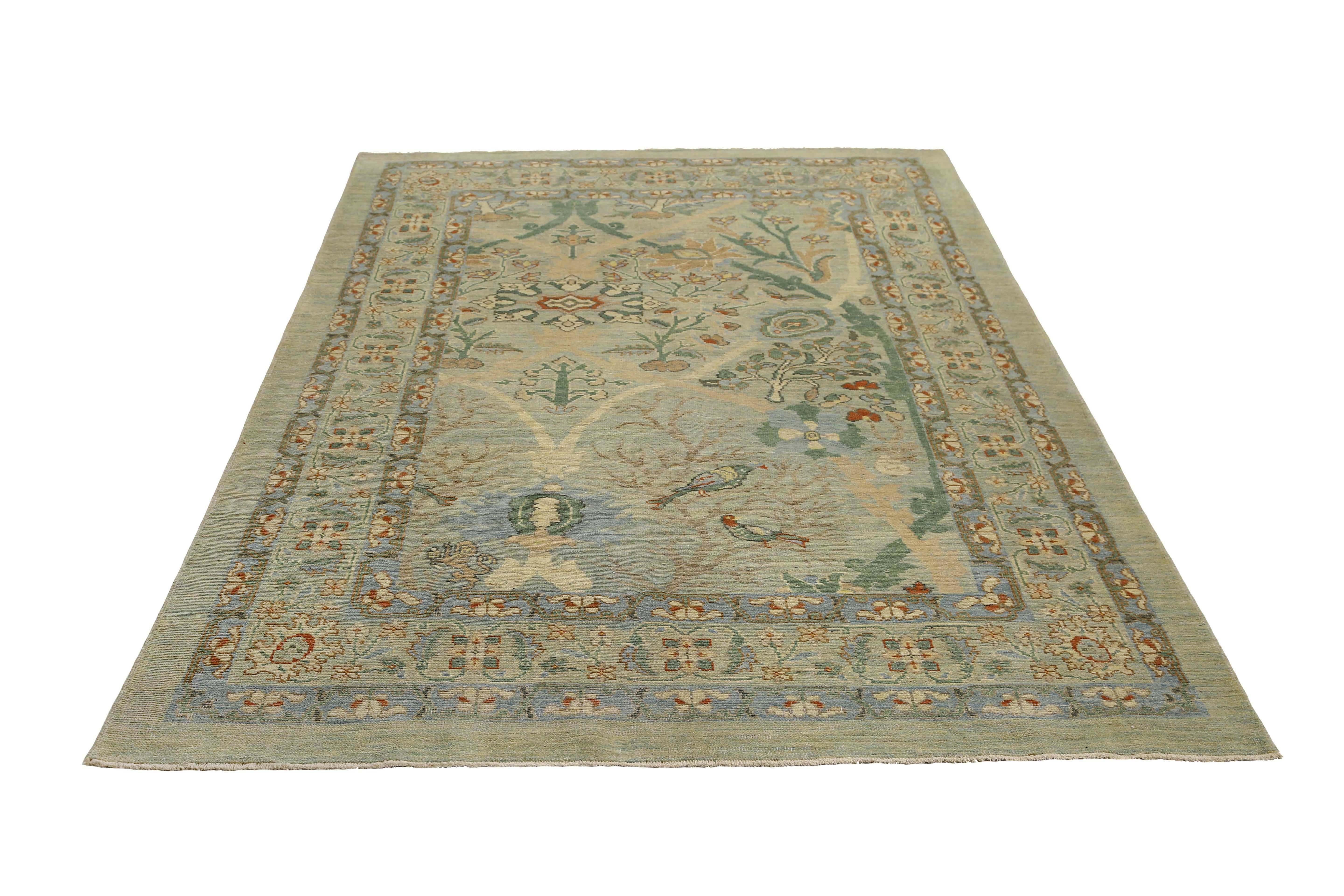 Stunning Handmade Turkish Sultanabad Rug with Nature-Inspired Design In New Condition For Sale In Dallas, TX