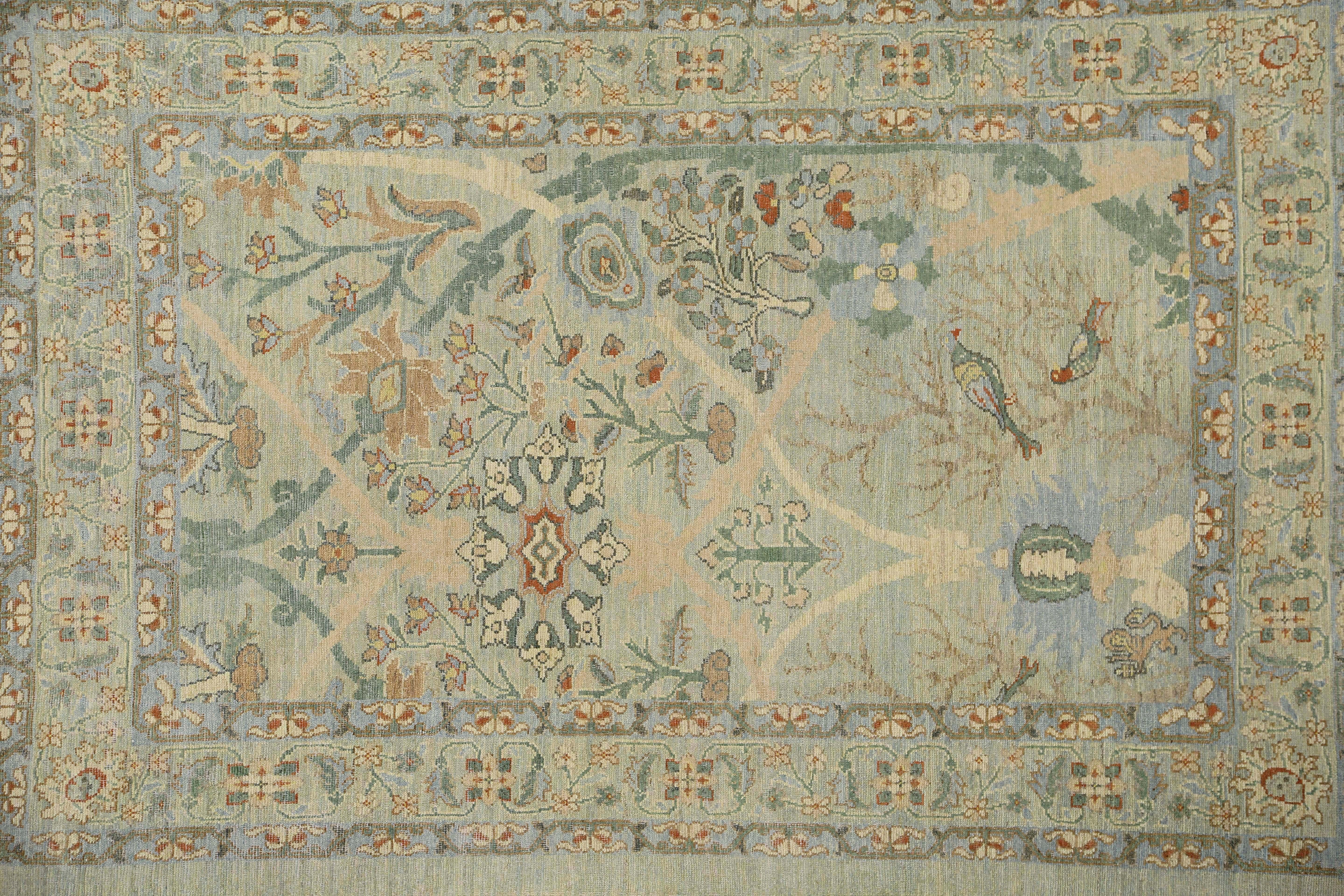 Stunning Handmade Turkish Sultanabad Rug with Nature-Inspired Design For Sale 1
