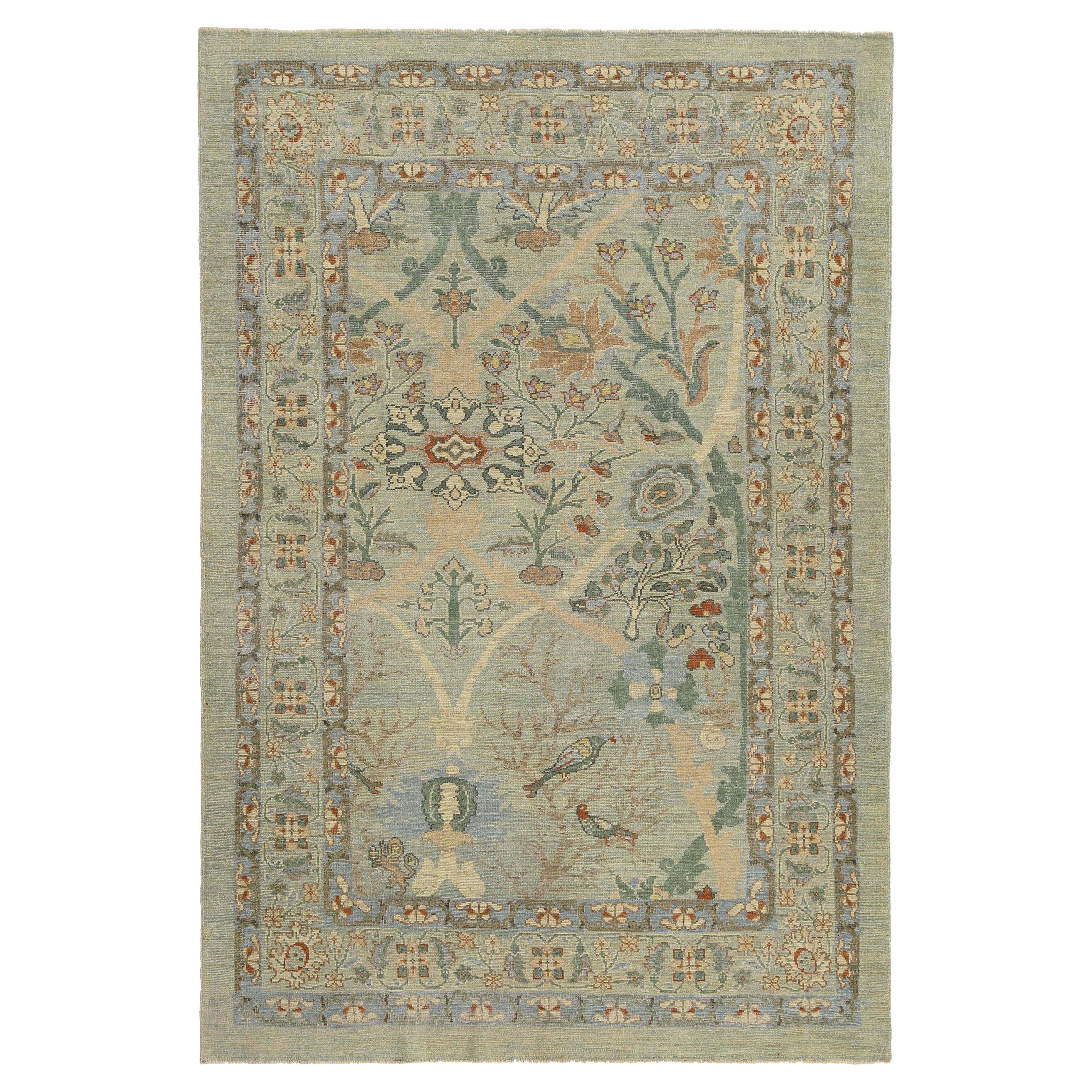 Stunning Handmade Turkish Sultanabad Rug with Nature-Inspired Design For Sale