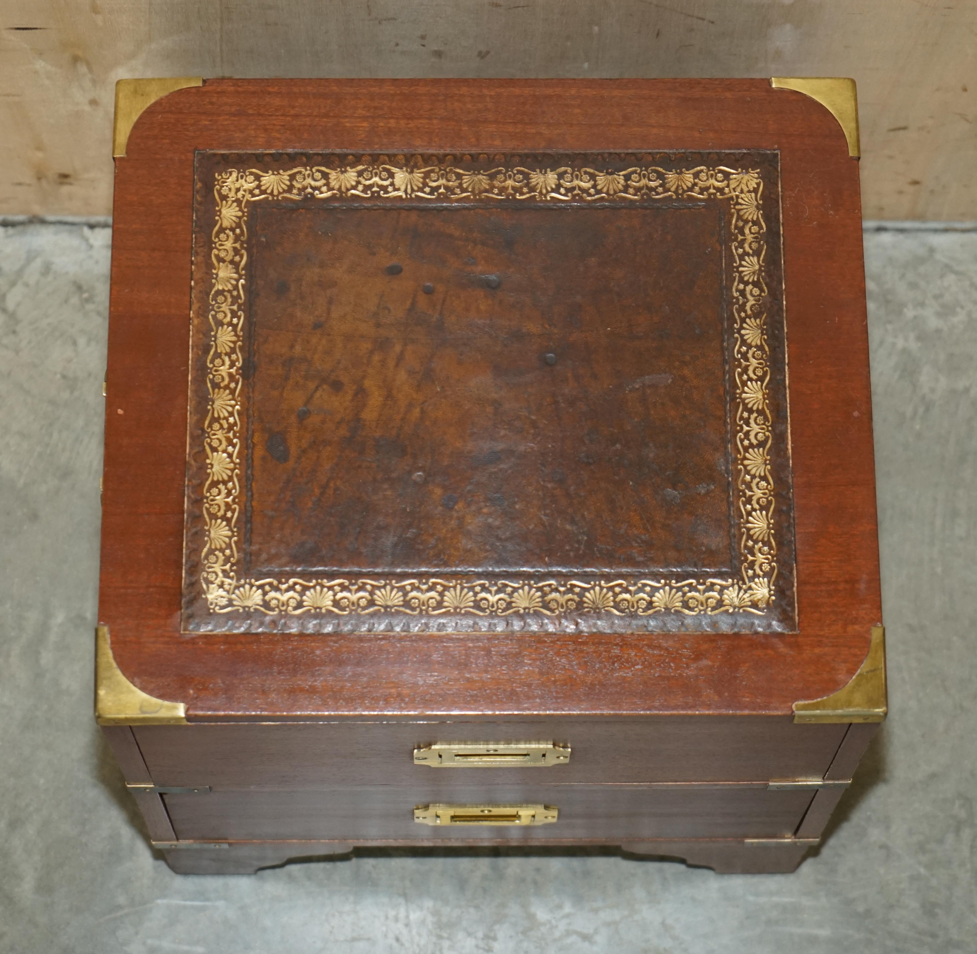 Stunning Harrods Kennedy Military Campaign Side End Table Drawers Brown Leather For Sale 5