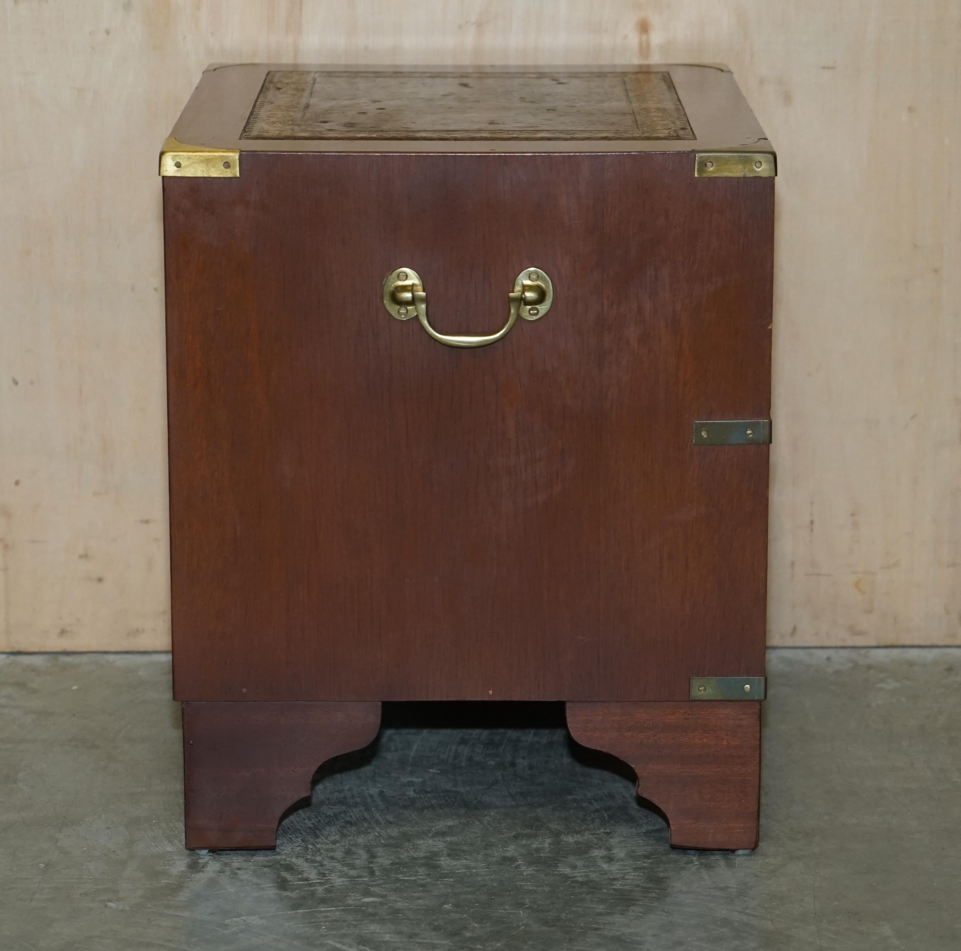 Stunning Harrods Kennedy Military Campaign Side End Table Drawers Brown Leather For Sale 7