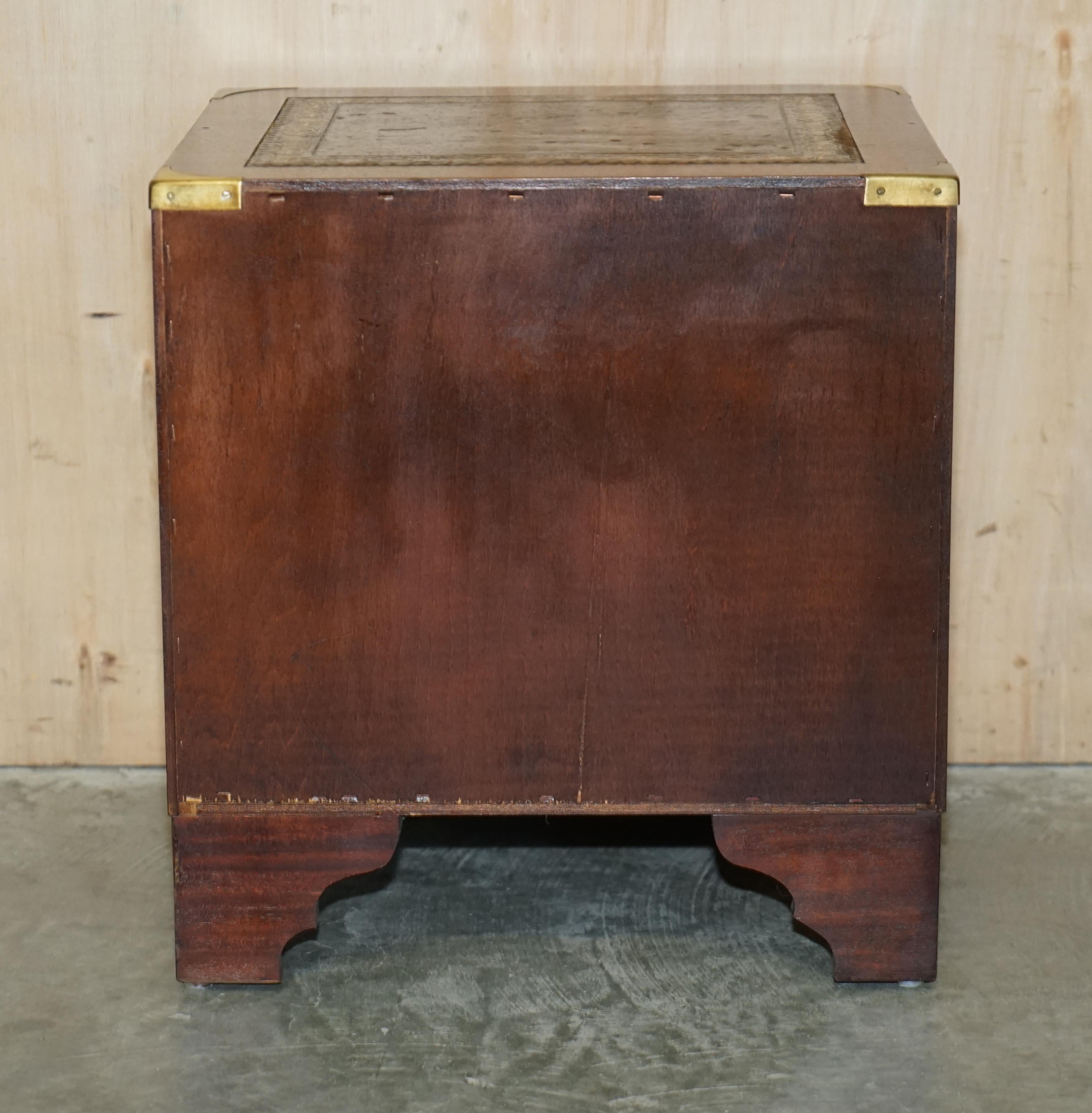 Stunning Harrods Kennedy Military Campaign Side End Table Drawers Brown Leather For Sale 8