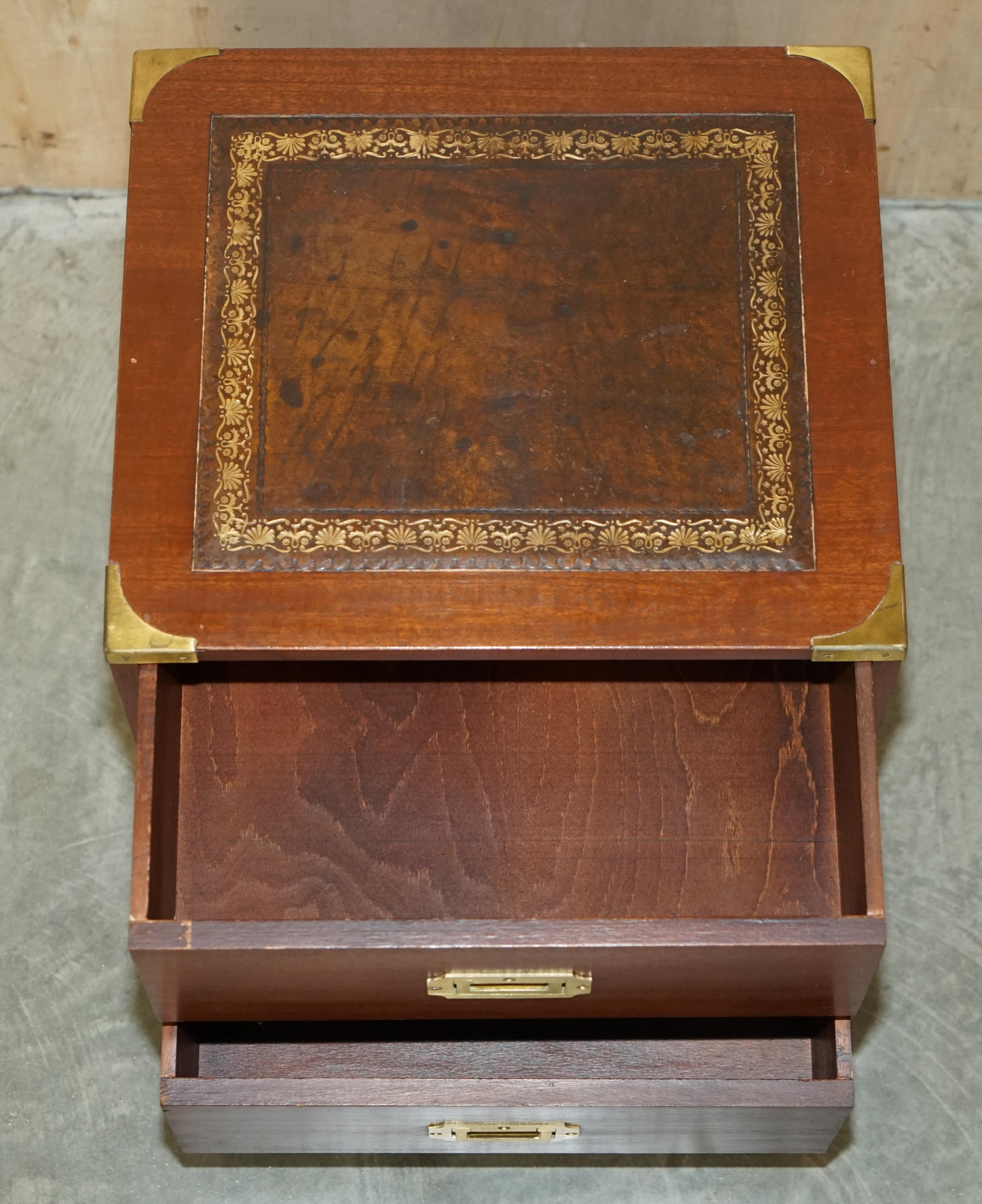 Stunning Harrods Kennedy Military Campaign Side End Table Drawers Brown Leather For Sale 12