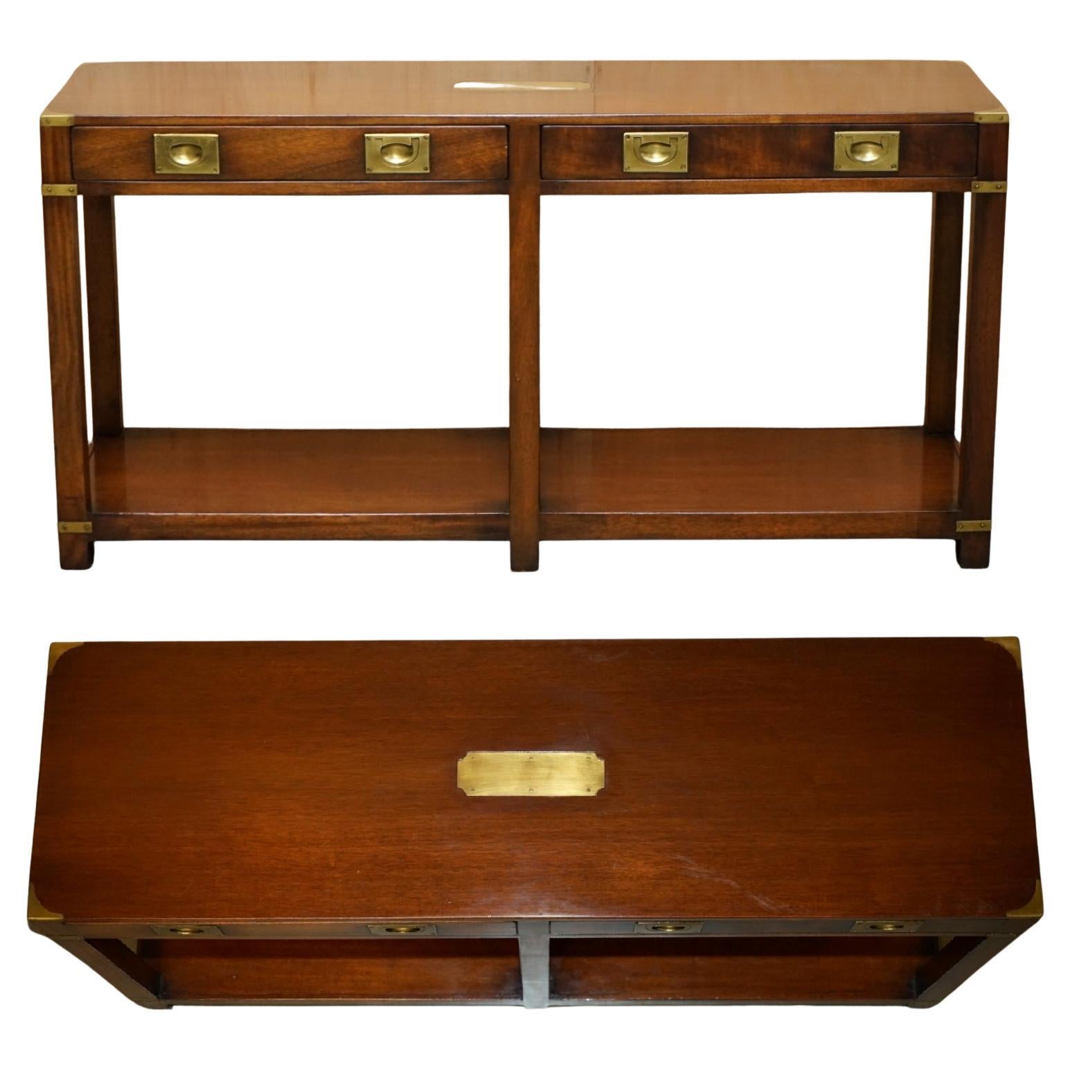 STUNNiNG HARRODS LONDON KENNEDY TWIN DRAWER MILITARY CAMPAIGN CONSOLE TABLE For Sale