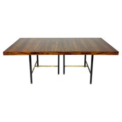 Stunning Harvey Probber Rosewood 2 leaf Extension Table w Mahogany & Brass Legs