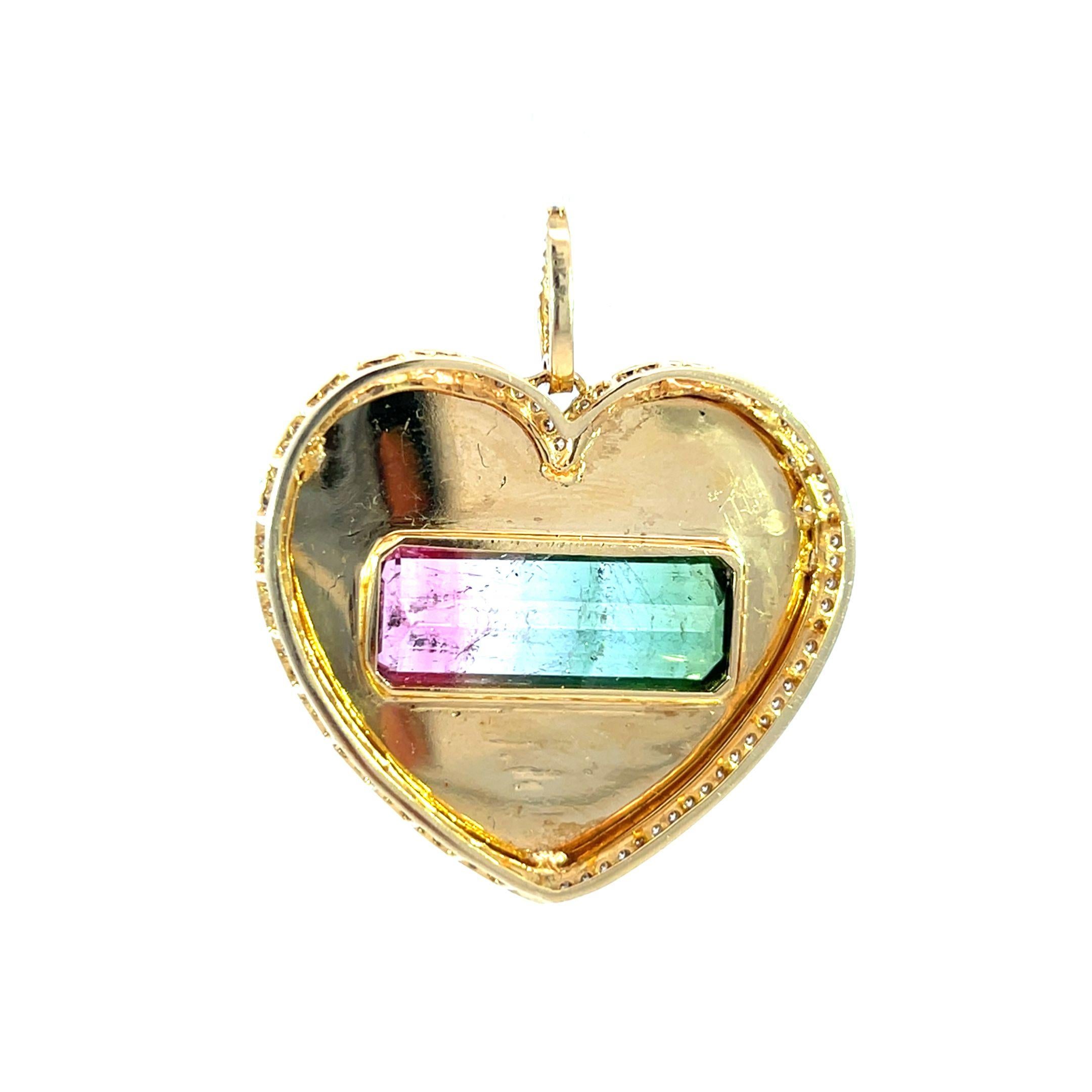 Superbe pendentif en forme de cœur en tourmaline naturelle et diamants en vente 2