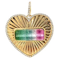 Stunning heart shape natural tourmaline and diamond pendant