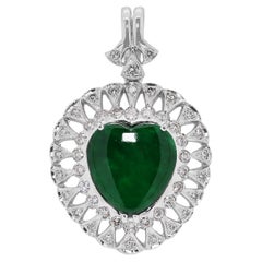 Stunning Heart-Shaped Type A Jadeite Jade Halo Pendant w/ 0.80ct Diamond