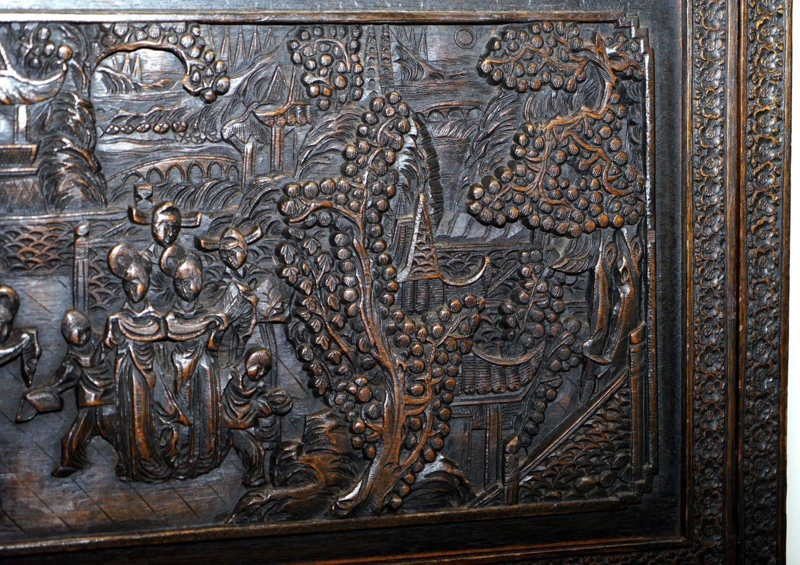 Chinese Export Stunning Heavily Carved Antique Chinese Cabinet Cupboard with Drop Front Desk