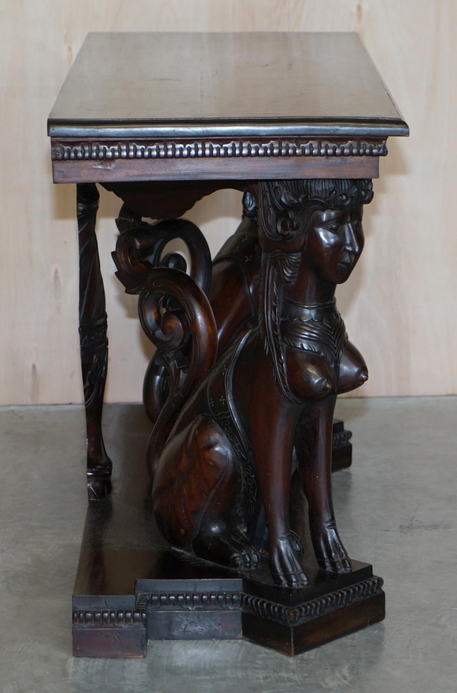 Stunning Heavily Carved Egyptian Revival Console Table with Twin Sphinx Pillars For Sale 10
