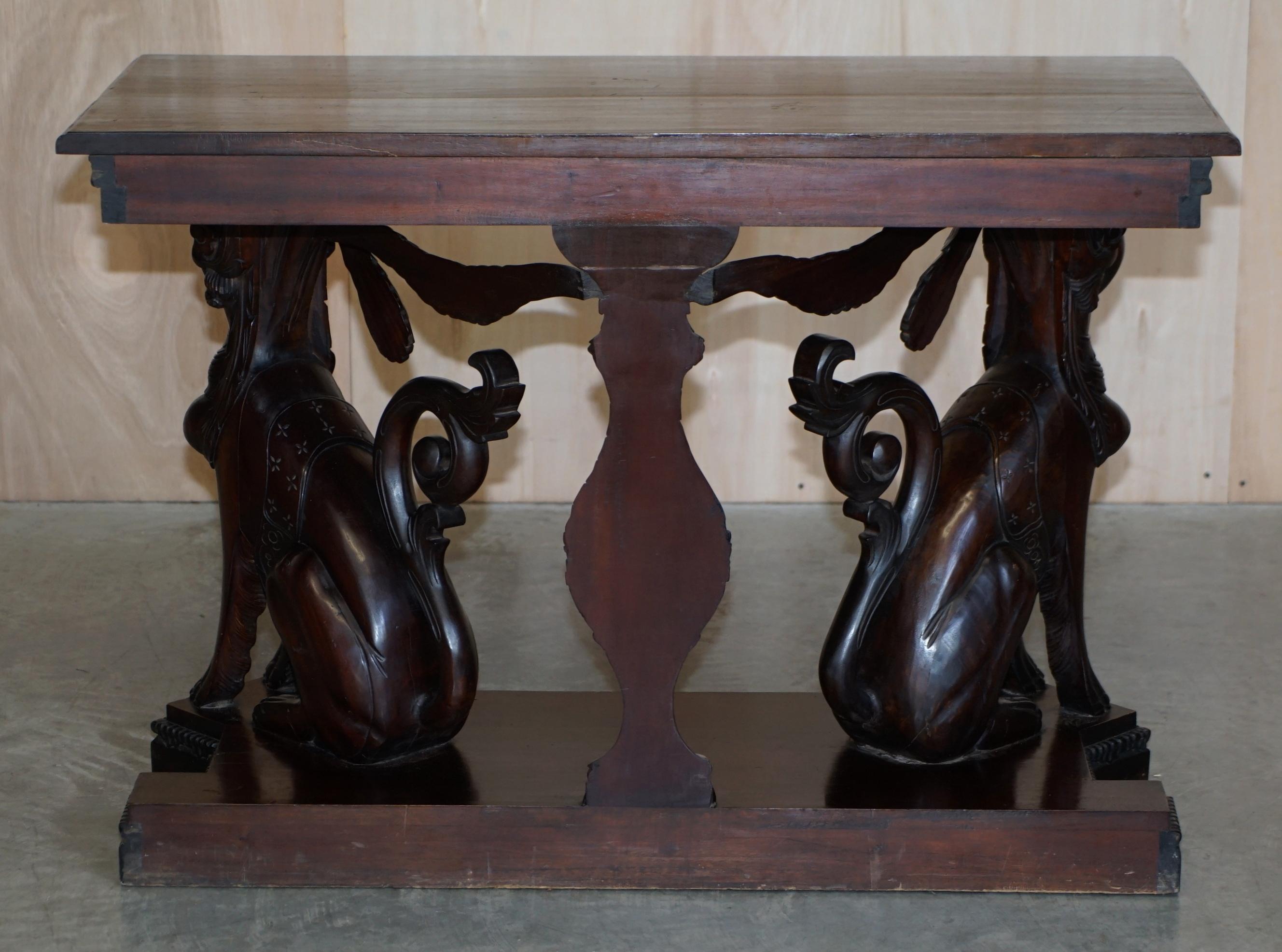 Stunning Heavily Carved Egyptian Revival Console Table with Twin Sphinx Pillars For Sale 12