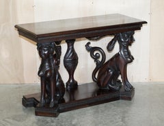 Stunning Heavily Carved Egyptian Revival Console Table with Twin Sphinx Pillars