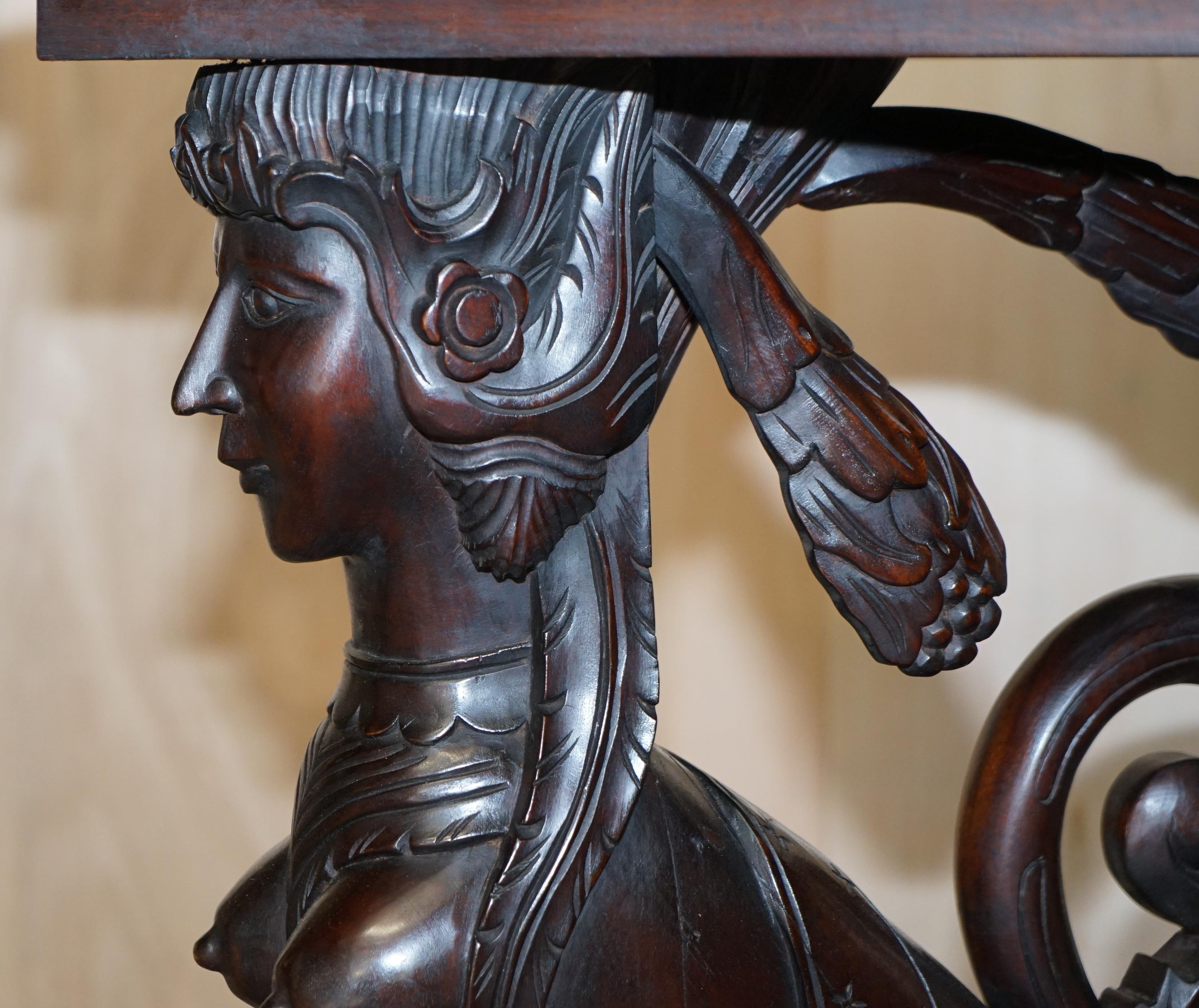 Stunning Heavily Carved Egyptian Revival Console Table with Twin Sphinx Pillars For Sale 1