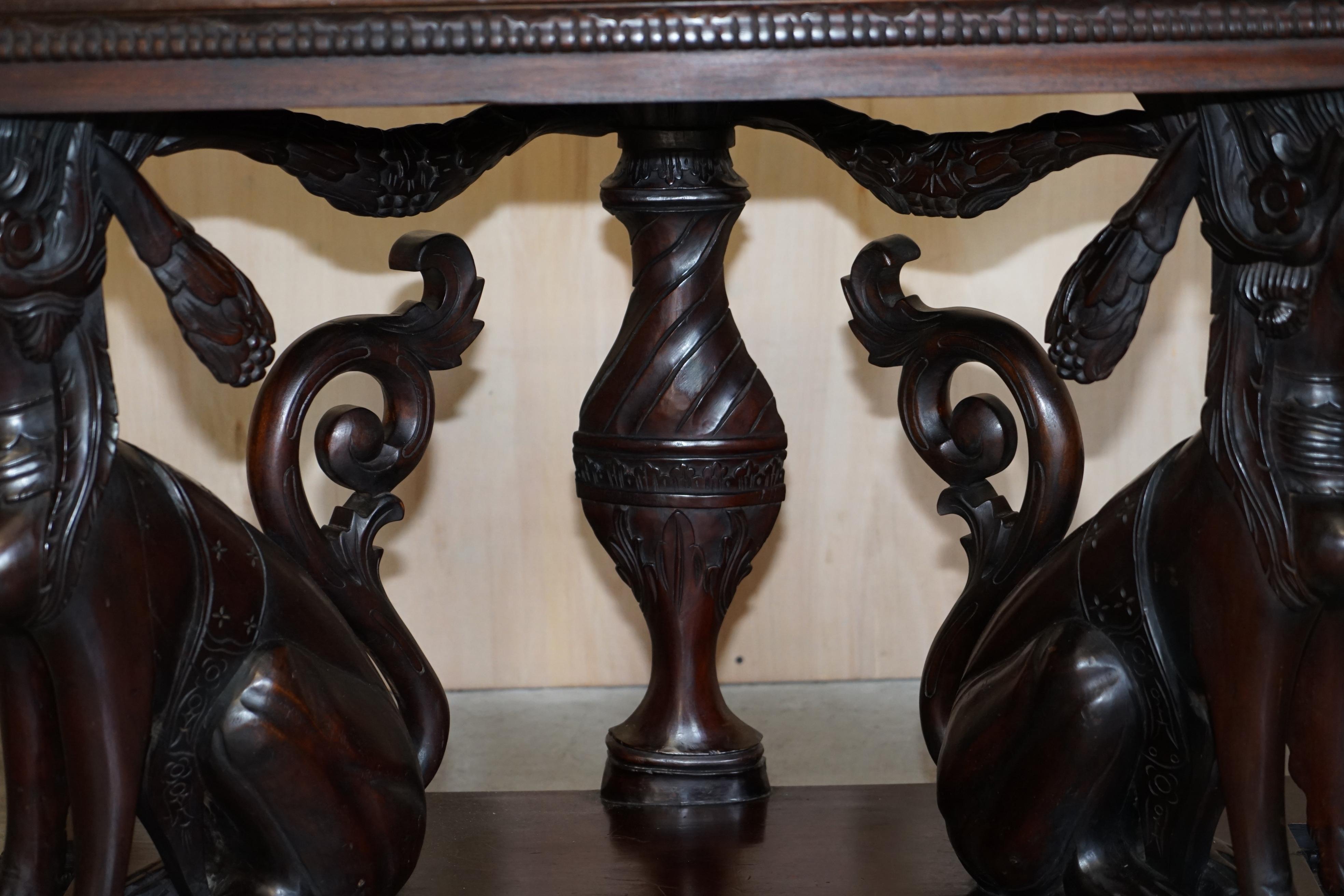 Stunning Heavily Carved Egyptian Revival Console Table with Twin Sphinx Pillars For Sale 3