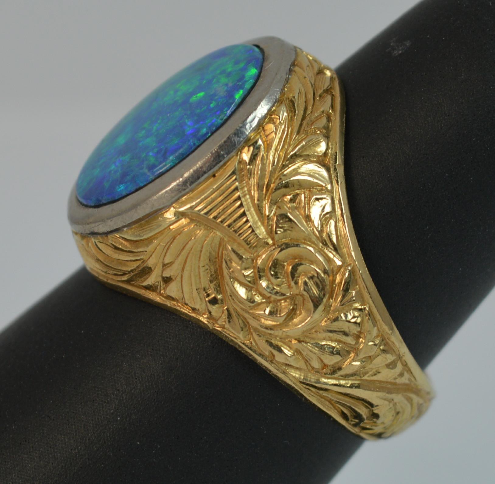 Stunning Heavy 18 Carat Gold and Opal Doublet Signet Ring 6