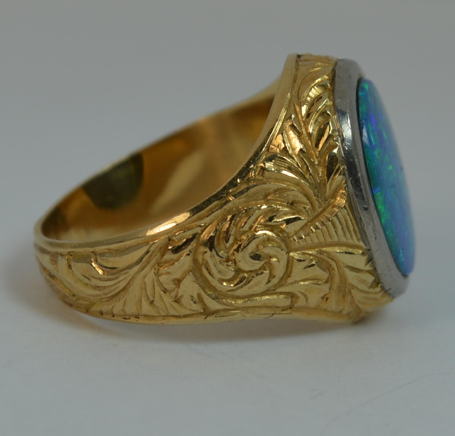 Stunning Heavy 18 Carat Gold and Opal Doublet Signet Ring 3
