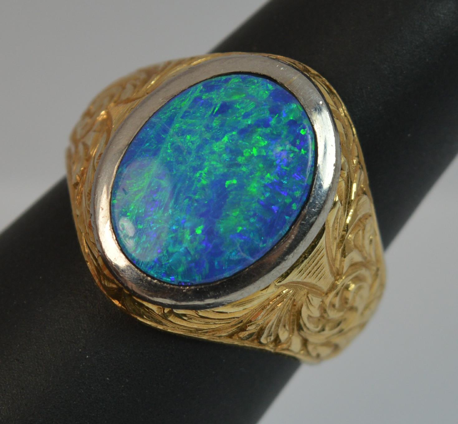 Stunning Heavy 18 Carat Gold and Opal Doublet Signet Ring 4
