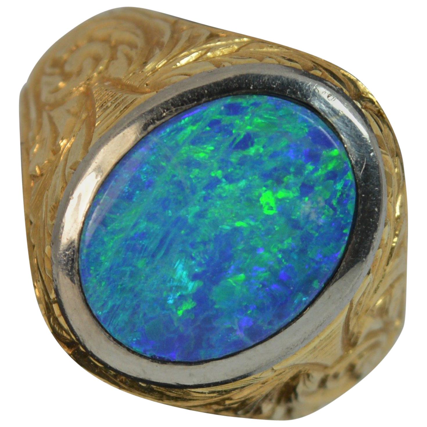 Stunning Heavy 18 Carat Gold and Opal Doublet Signet Ring