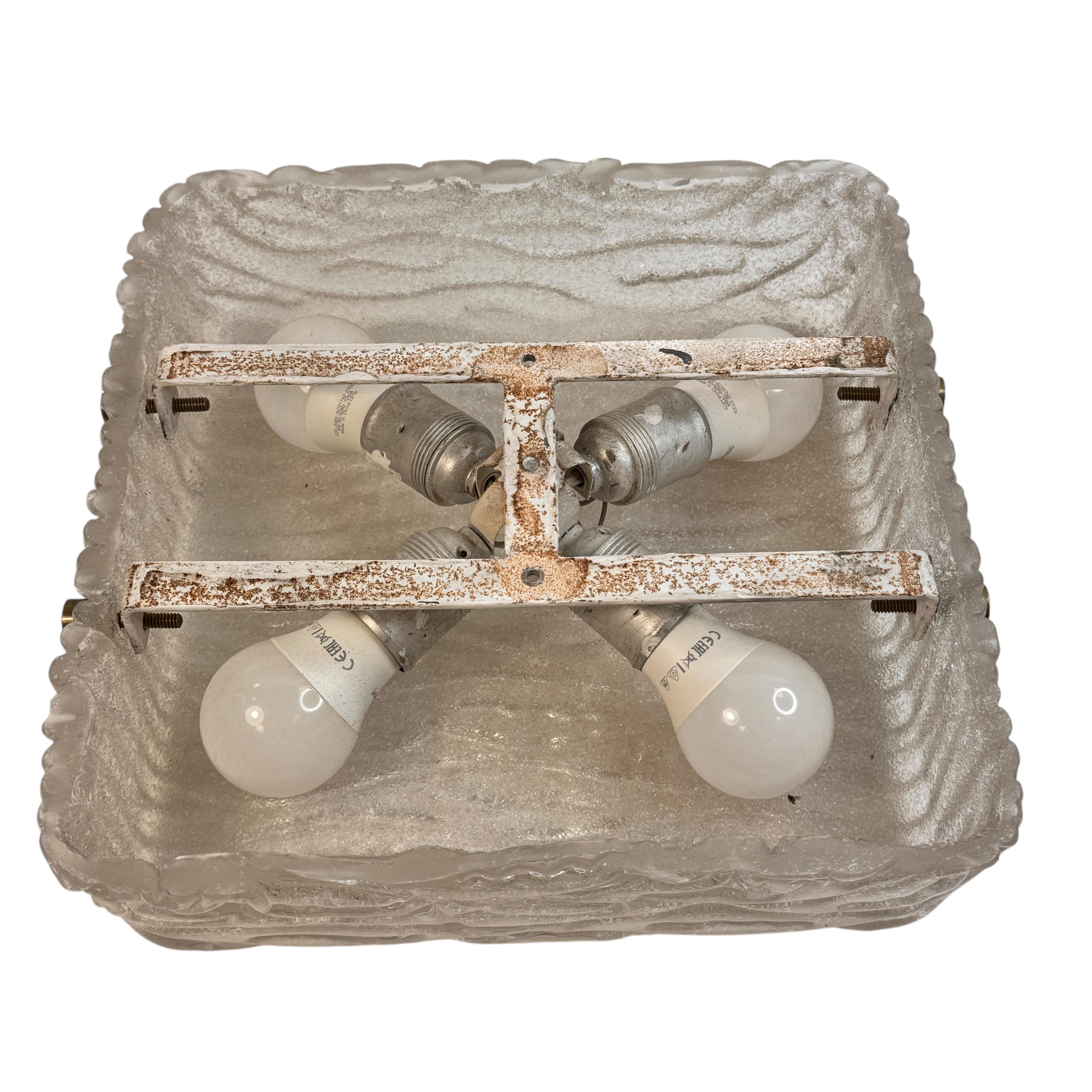 stunning Heavy Murano Square Glass Flush Mount Ceiling Light, 1960s For Sale 3