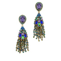 Stunning Heidi Daus Let Your Feathers Down Crystal Drop Pierced with Tassels
