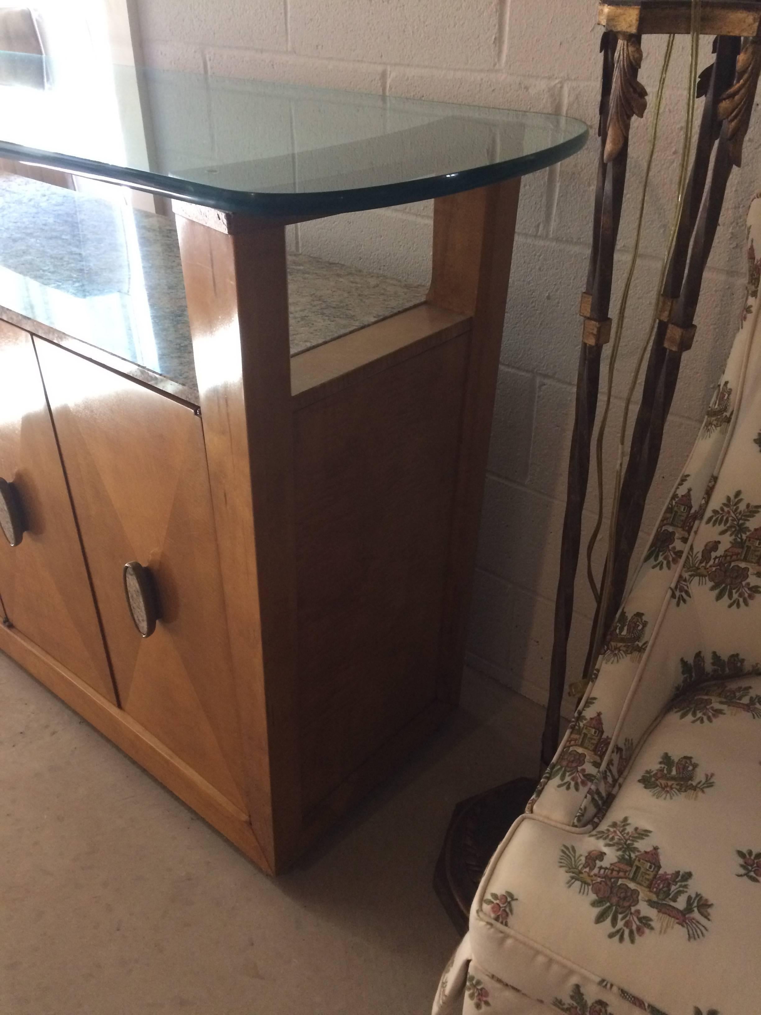 Late 20th Century Stunning Henredon Sideboard with Oblong Glass Top and Granite Second Tier