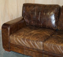 STUNNiNG HERITAGE BIKER BROWN LEATHER HALO SOHO SOFA WHICH IS PART OF A SUITE
