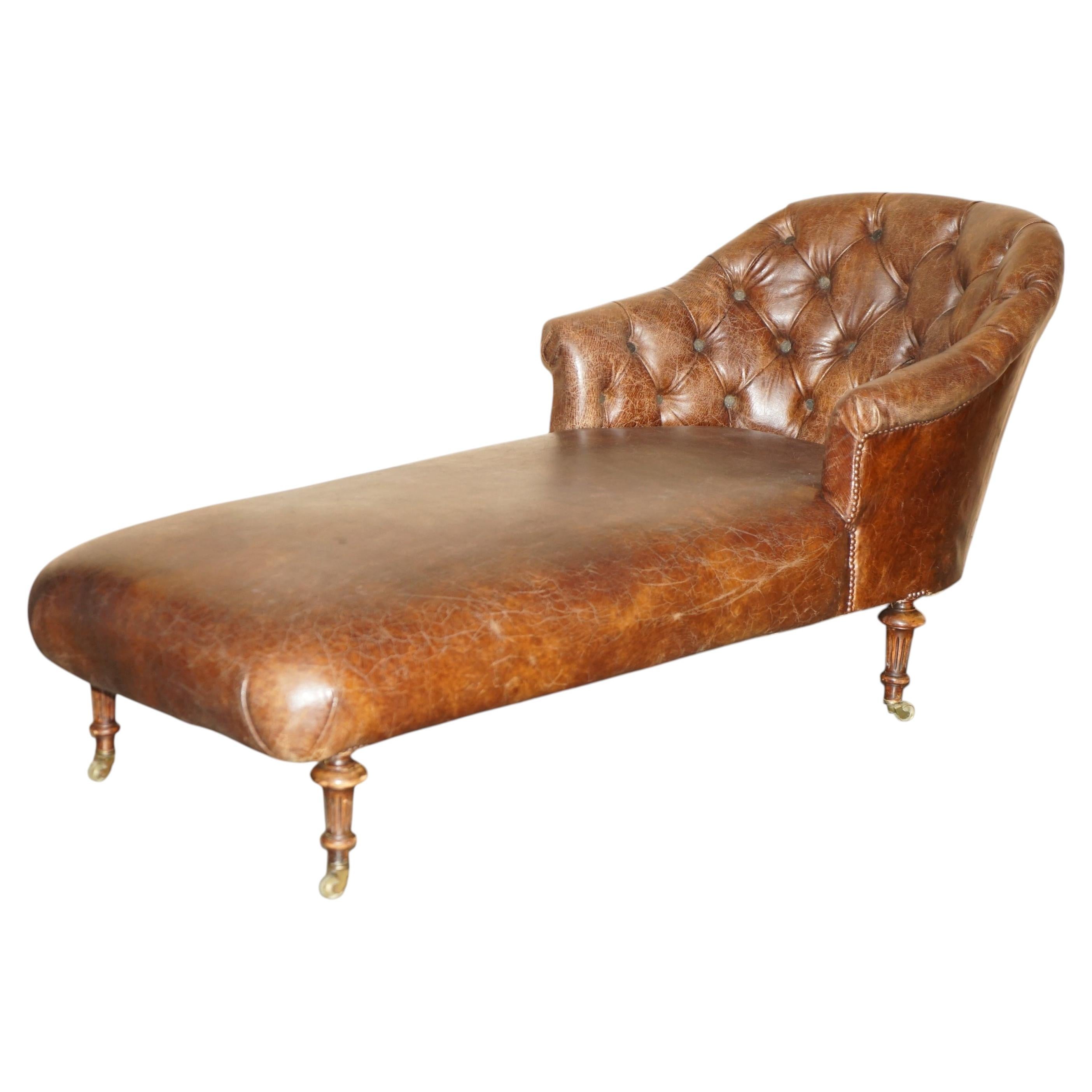 STUNNiNG HERITAGE BROWN LEATHER CHESTERFIELD TUFTED LOUNGE CHAISE LOUNGE SOFA
