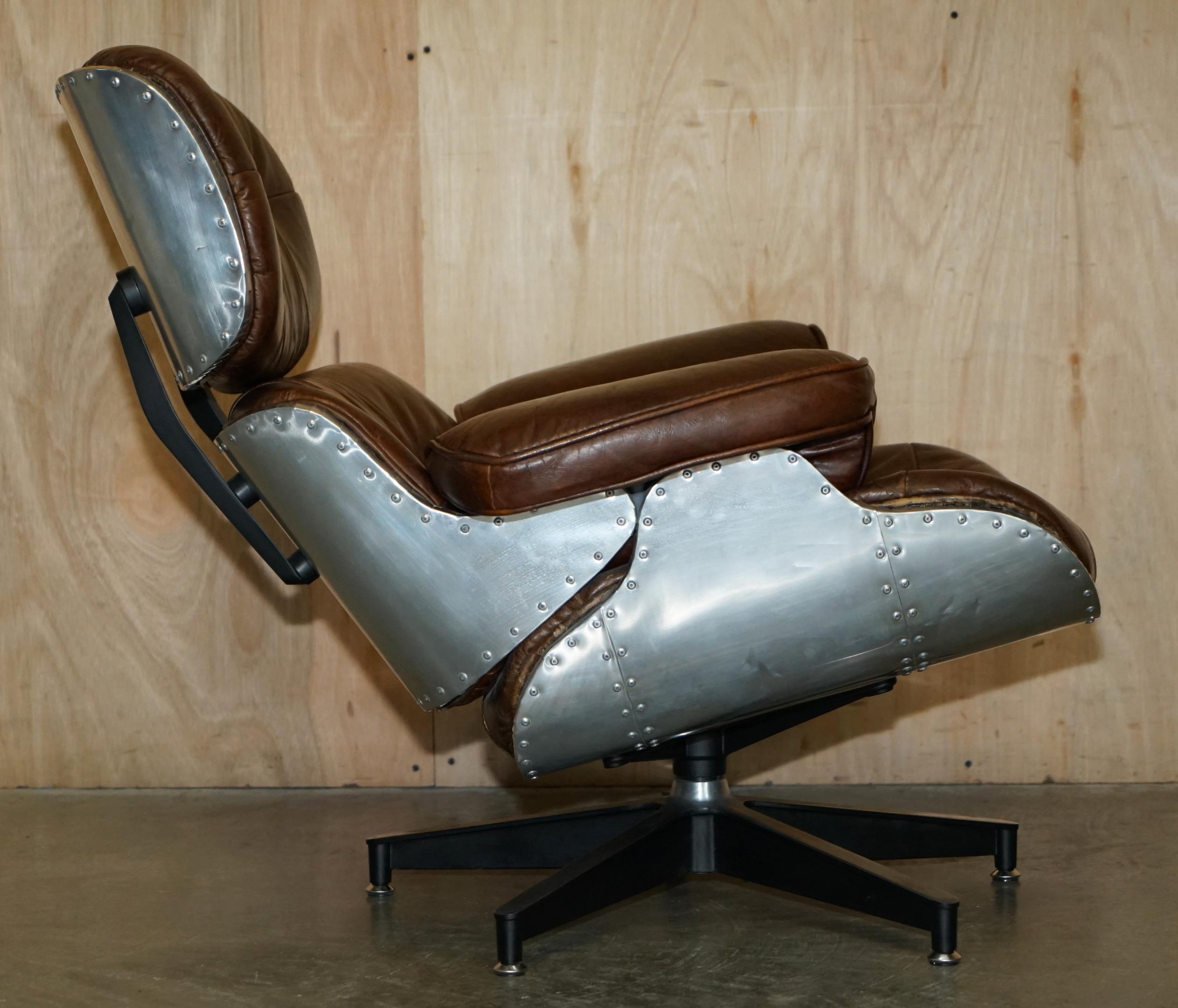 STUNNING HERiTAGE BROWN LEATHER HAND HAMMERED AVIATOR LOUNGER ARMCHAIR & OTTOMAN im Angebot 2