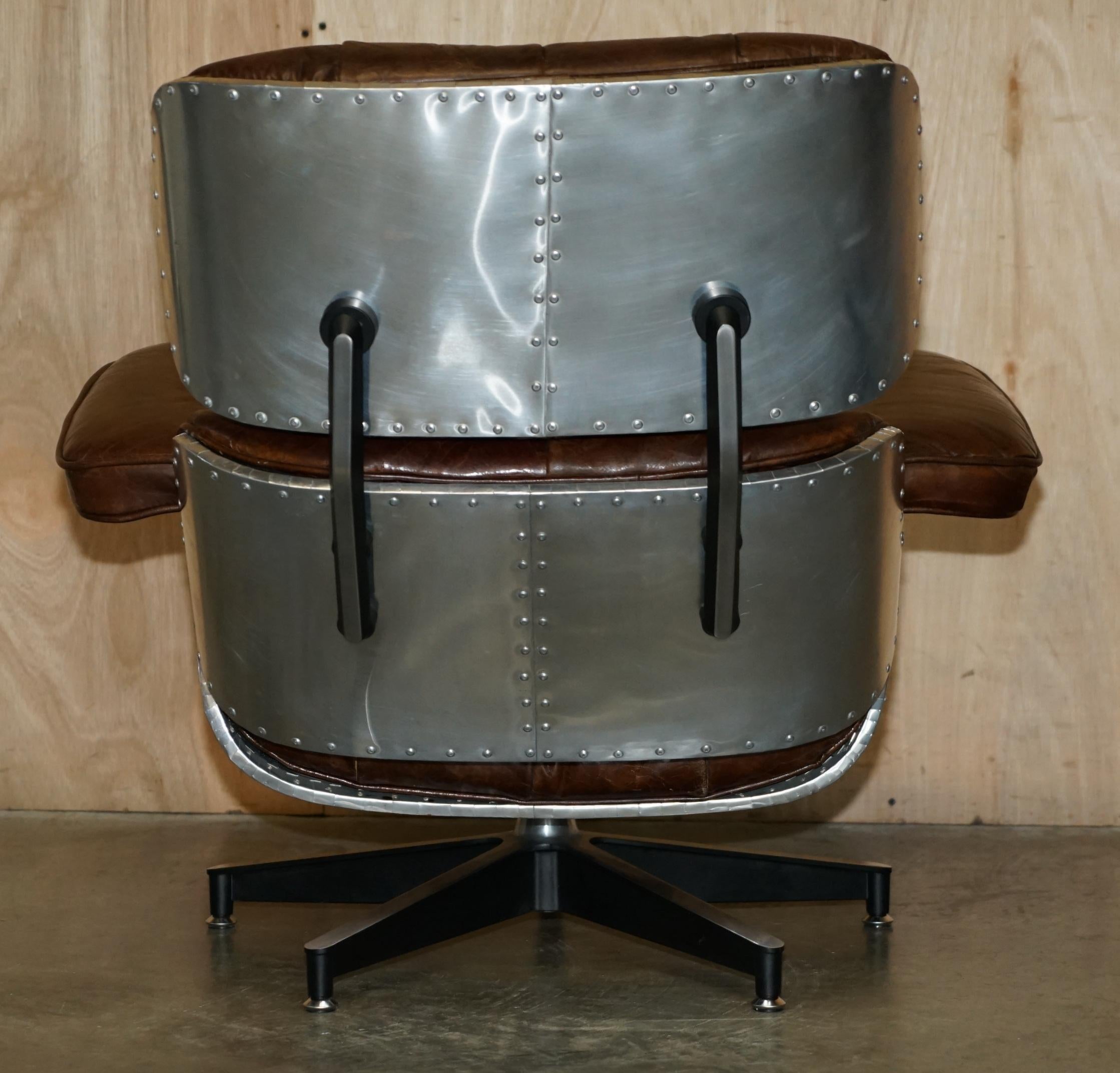 STUNNING HERiTAGE BROWN LEATHER HAND HAMMERED AVIATOR LOUNGER ARMCHAIR & OTTOMAN im Angebot 4