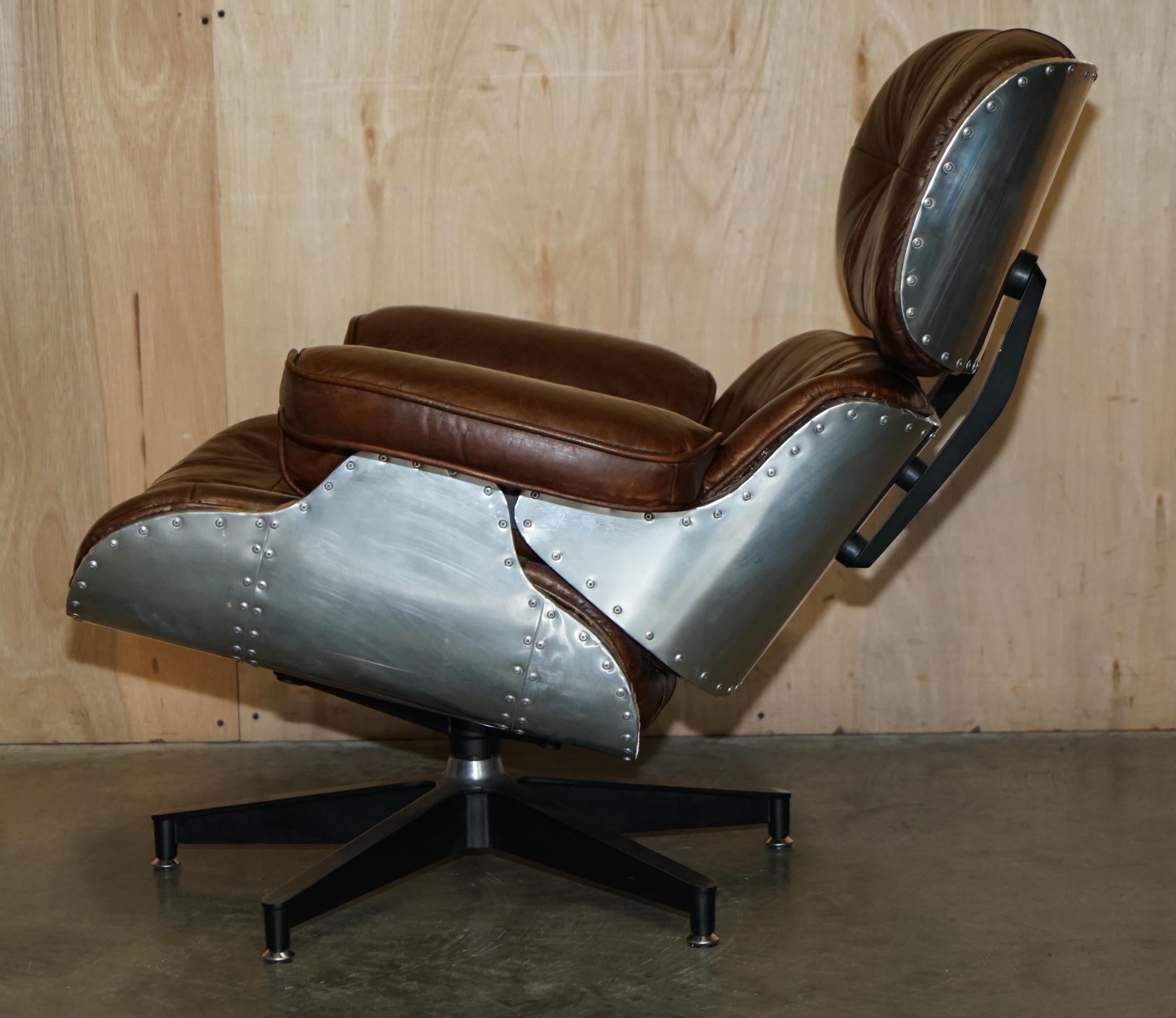STUNNING HERiTAGE BROWN LEATHER HAND HAMMERED AVIATOR LOUNGER ARMCHAIR & OTTOMAN im Angebot 5