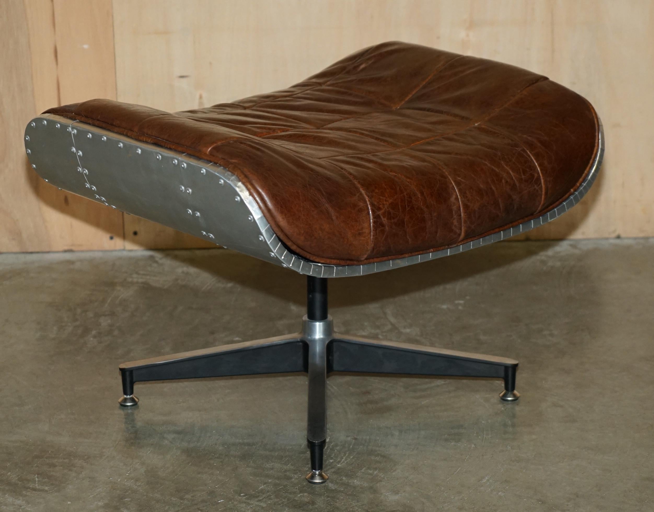 STUNNING HERiTAGE BROWN LEATHER HAND HAMMERED AVIATOR LOUNGER ARMCHAIR & OTTOMAN im Angebot 6