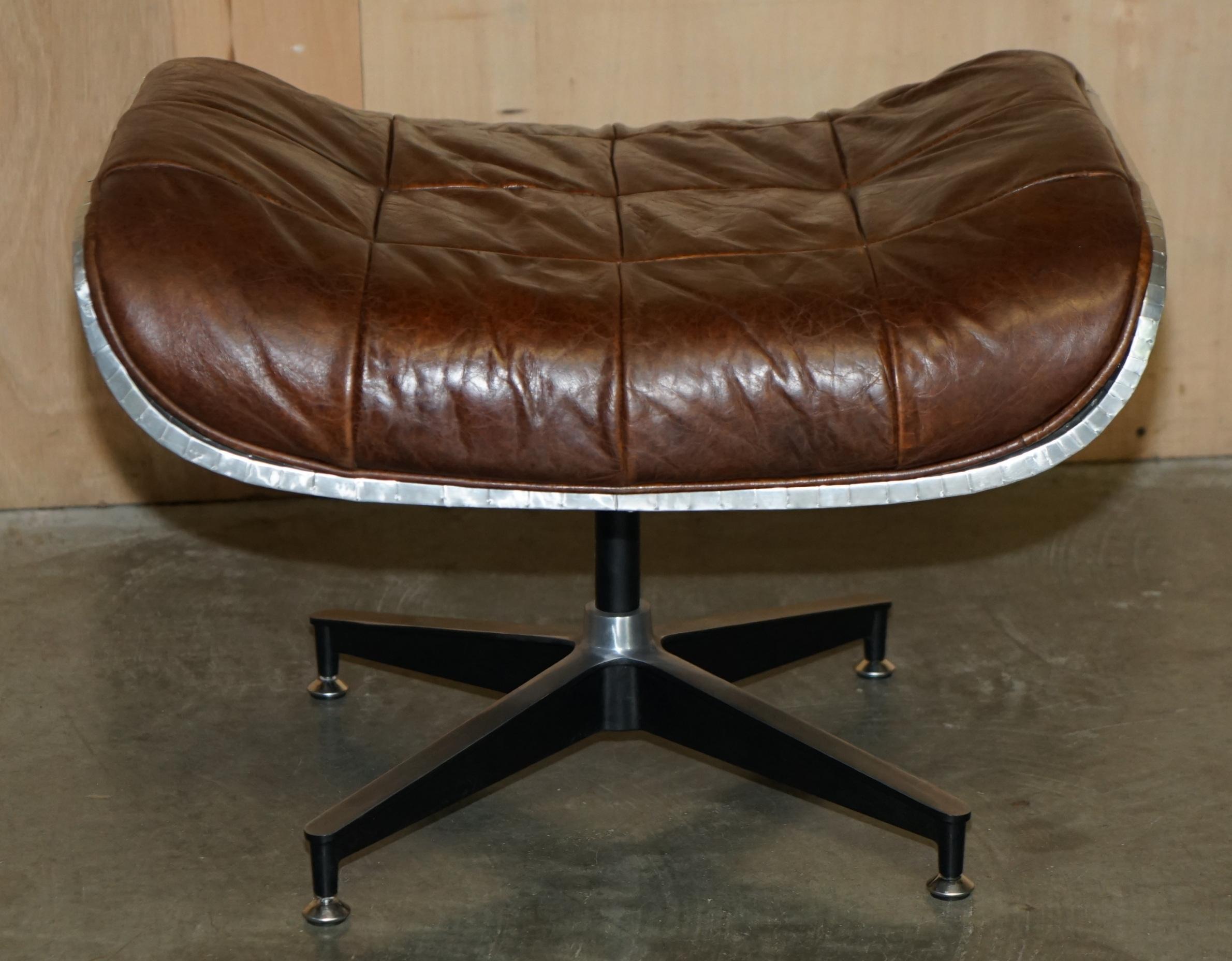 STUNNING HERiTAGE BROWN LEATHER HAND HAMMERED AVIATOR LOUNGER ARMCHAIR & OTTOMAN im Angebot 7