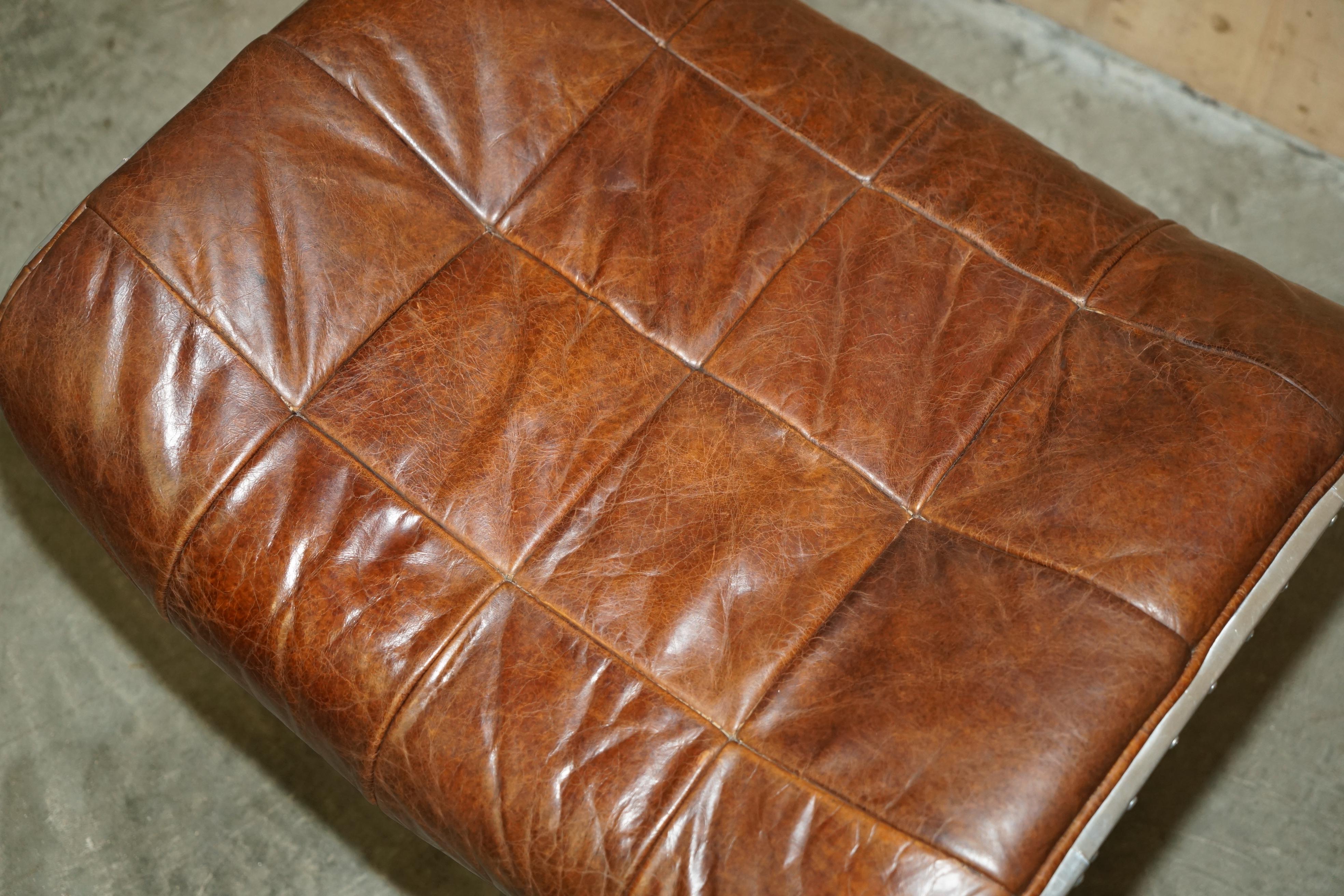 STUNNING HERiTAGE BROWN LEATHER HAND HAMMERED AVIATOR LOUNGER ARMCHAIR & OTTOMAN im Angebot 9