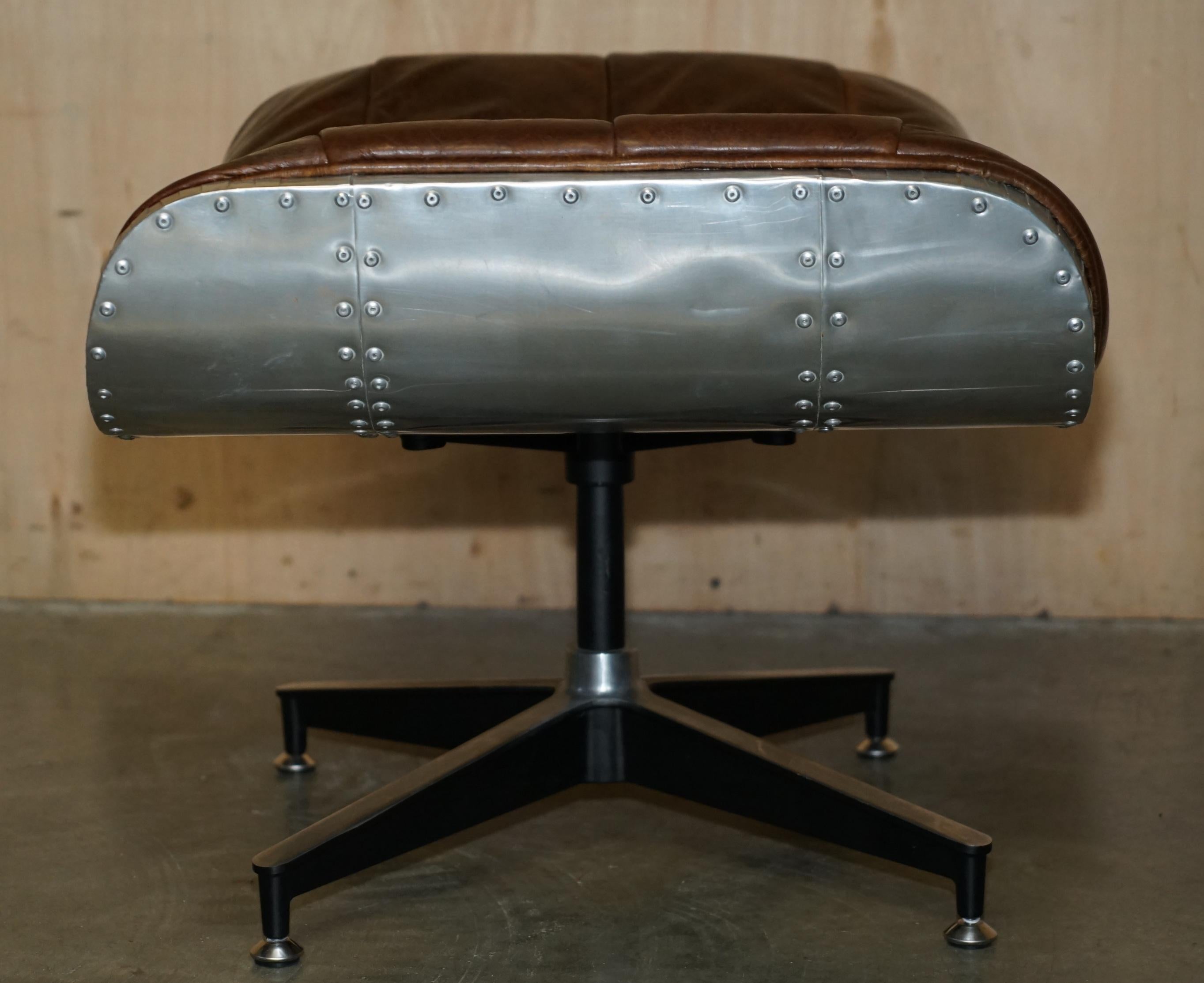 STUNNING HERiTAGE BROWN LEATHER HAND HAMMERED AVIATOR LOUNGER ARMCHAIR & OTTOMAN im Angebot 11