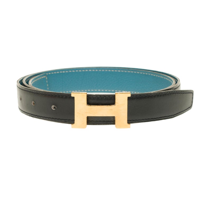 Stunning Hermès belt 24 mm reverse in black and blue jeans, H golden ...