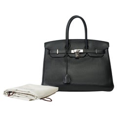 Superbe sac à main Hermès Birkin 30 en cuir Togo noir, SHW