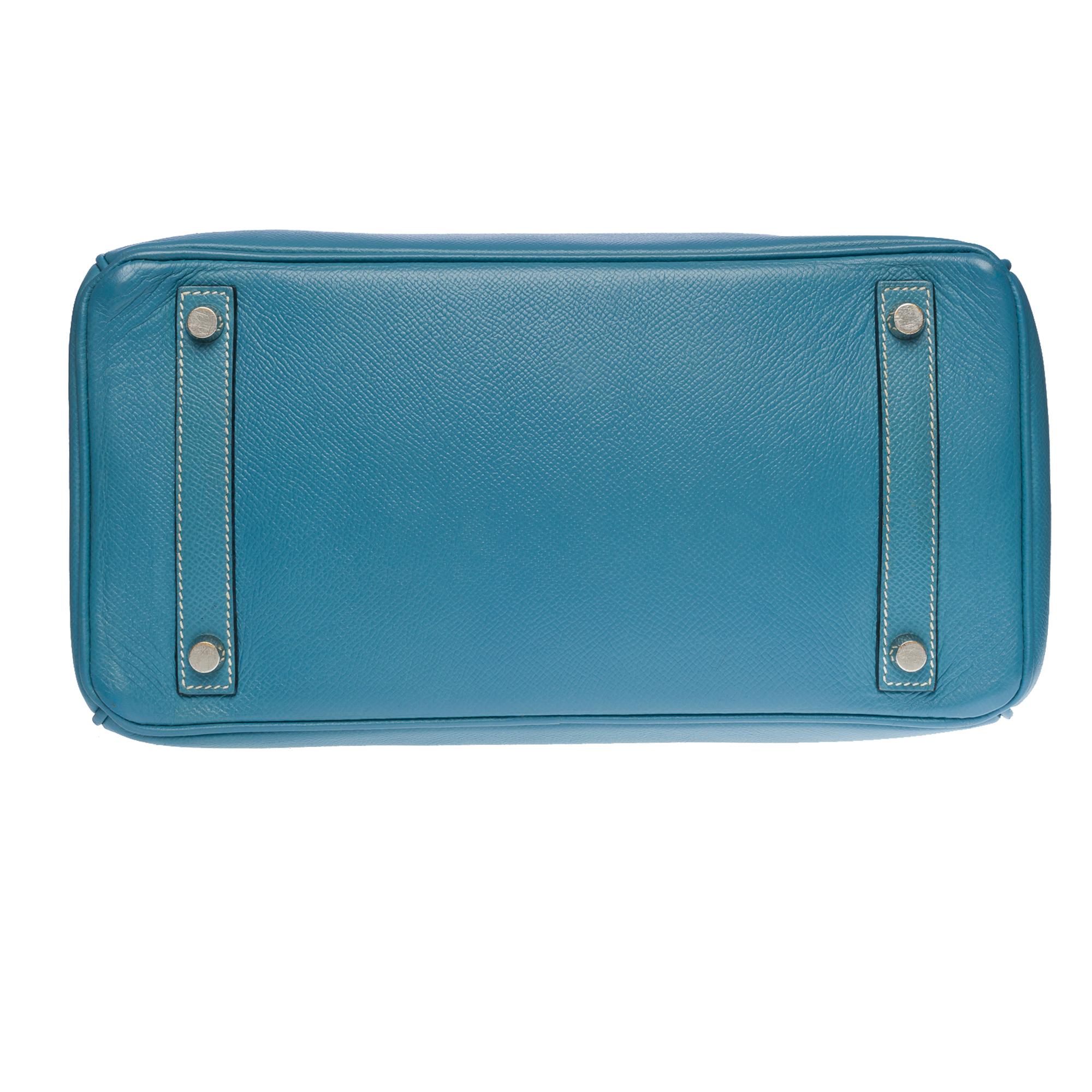 Superbe sac à main Hermès Birkin 30 en cuir Blue Jeans Epsom, SHW 6