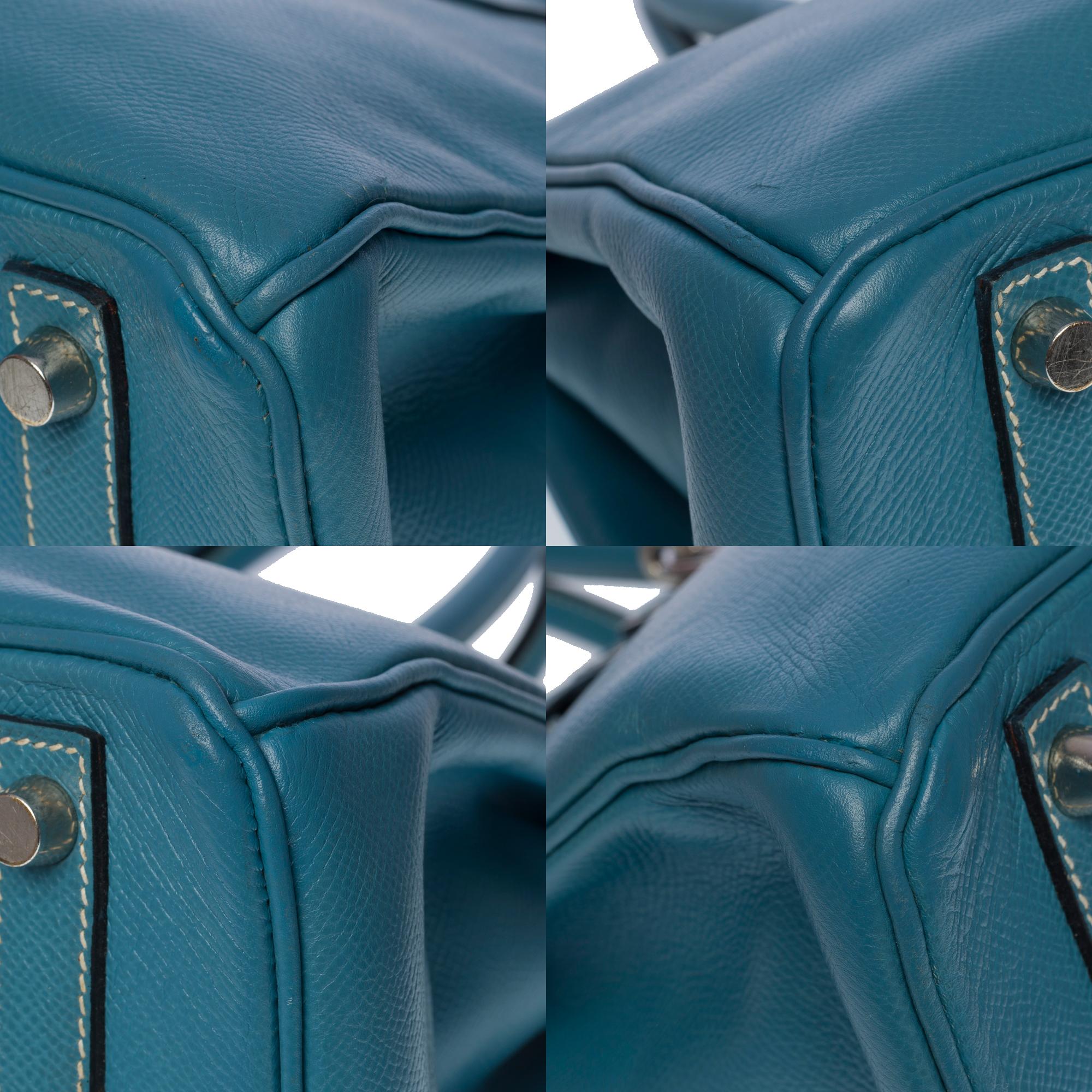 Superbe sac à main Hermès Birkin 30 en cuir Blue Jeans Epsom, SHW 7