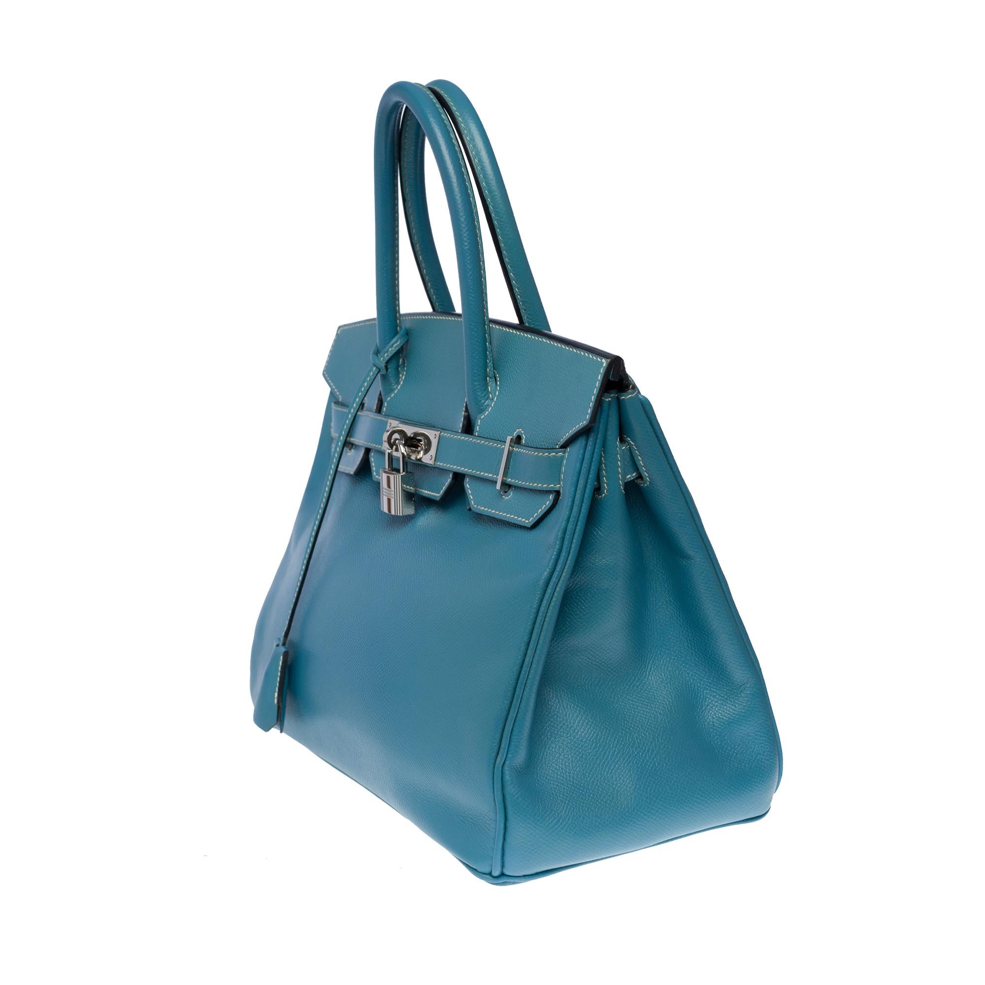  Superbe sac à main Hermès Birkin 30 en cuir Blue Jeans Epsom, SHW Pour femmes 