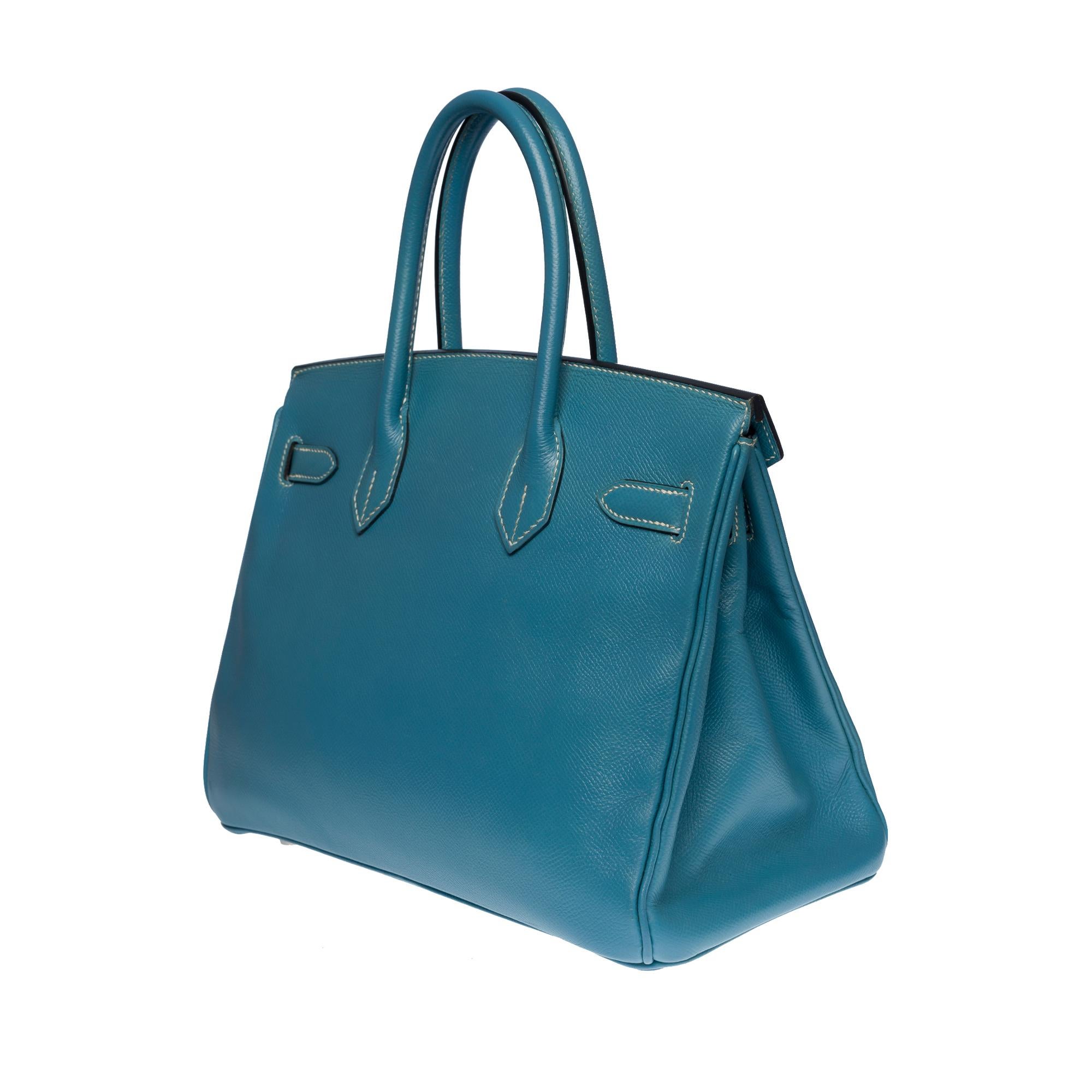 Superbe sac à main Hermès Birkin 30 en cuir Blue Jeans Epsom, SHW 1