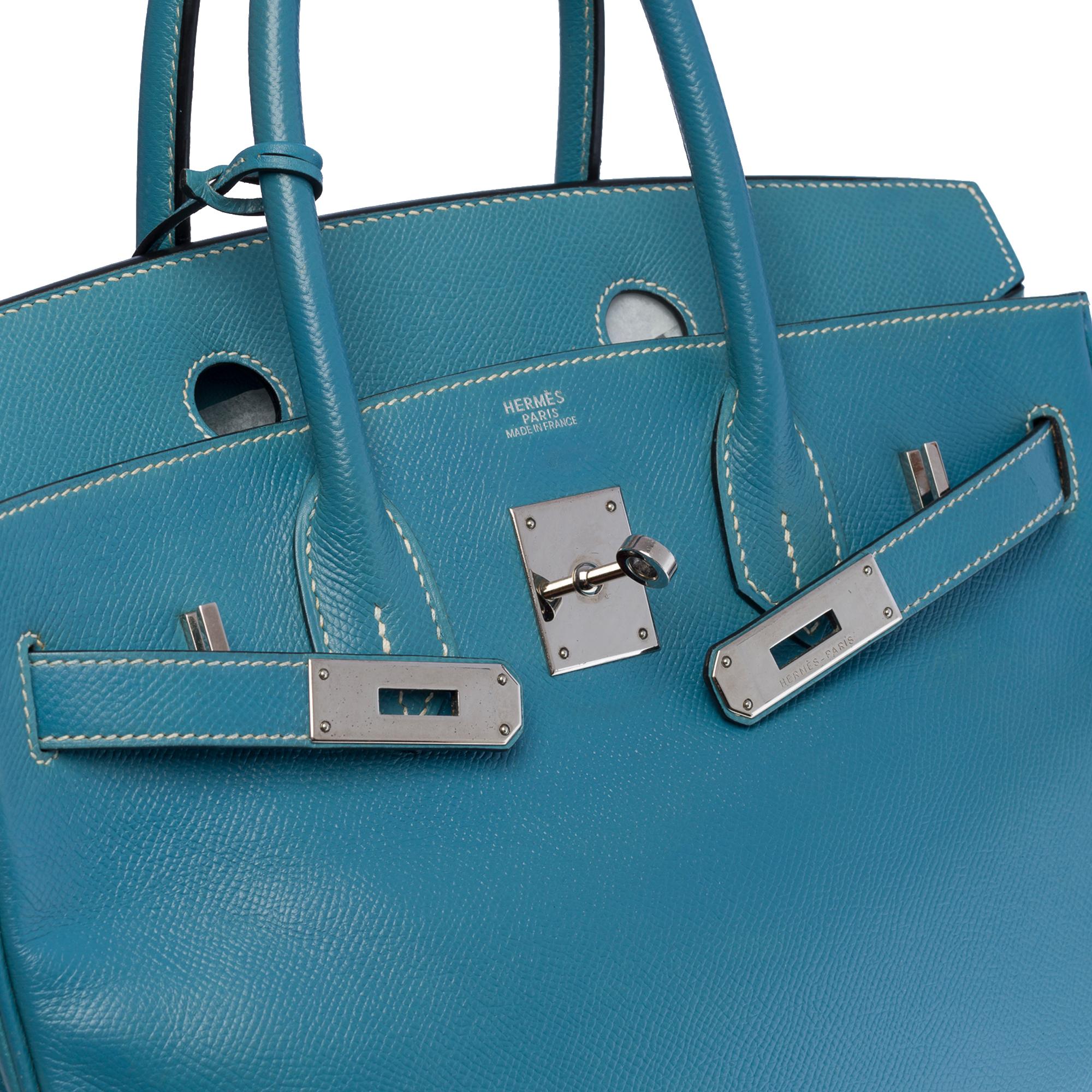Superbe sac à main Hermès Birkin 30 en cuir Blue Jeans Epsom, SHW 2