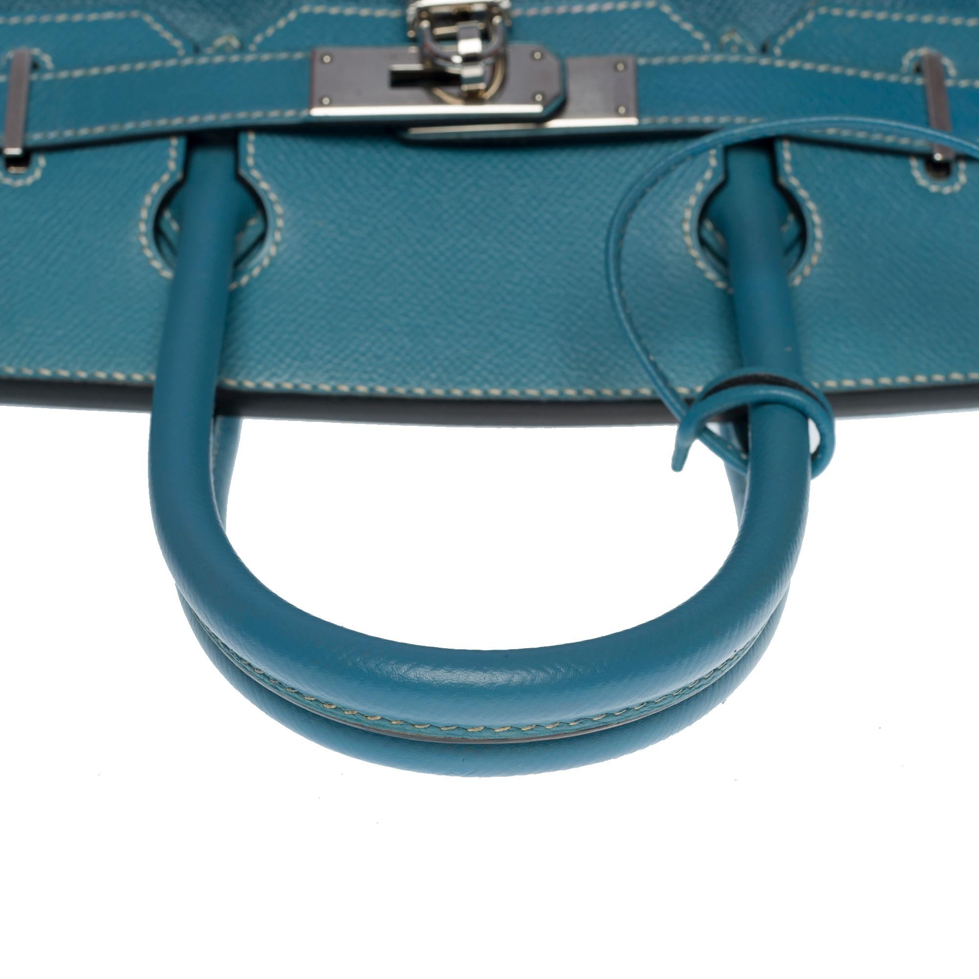 Superbe sac à main Hermès Birkin 30 en cuir Blue Jeans Epsom, SHW 5