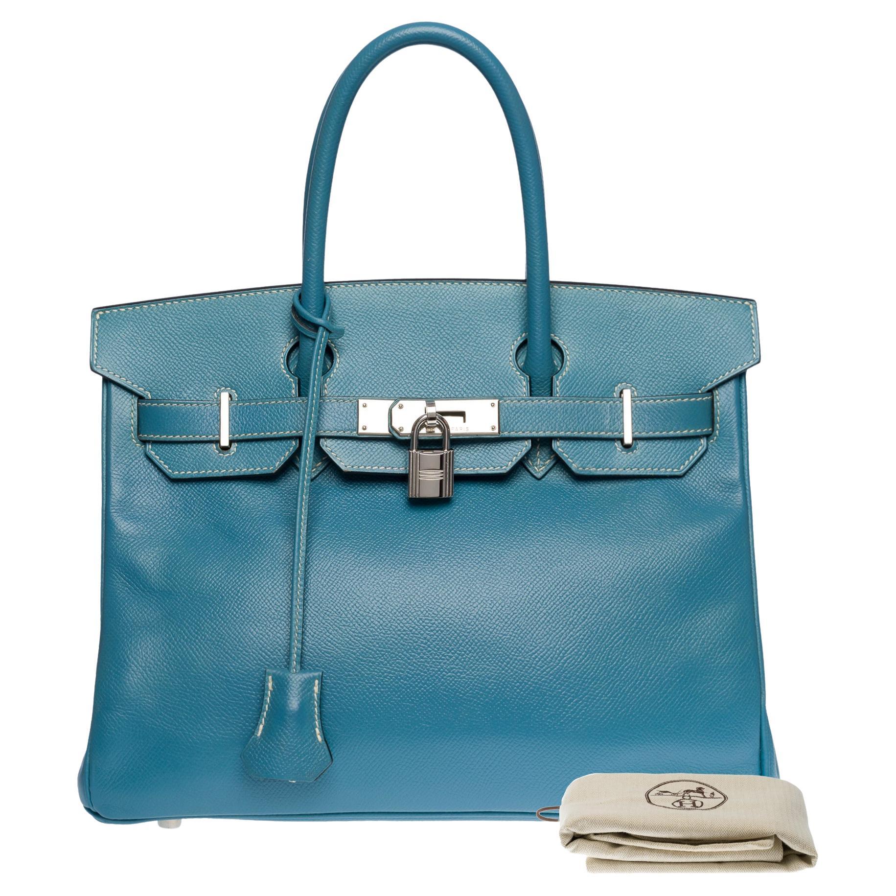 Stunning Hermès Birkin 30 handbag in Blue Jeans Epsom leather, SHW For Sale