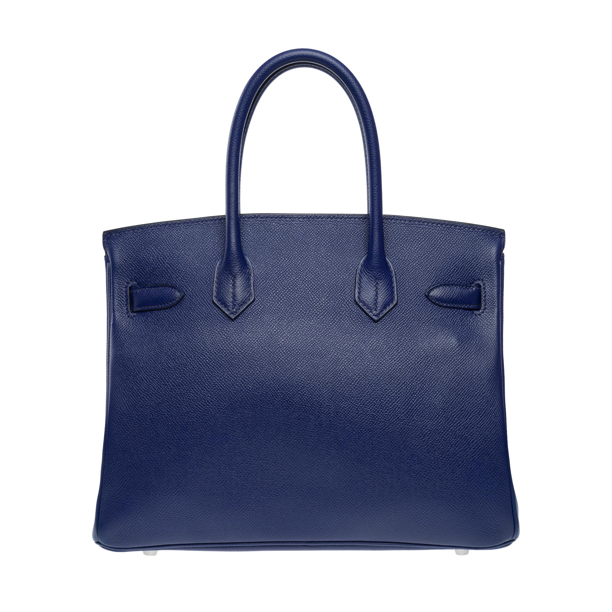 Stunning Hermes Birkin 30 handbag in Blue Sapphire Epsom leather, SHW In Excellent Condition For Sale In Paris, IDF