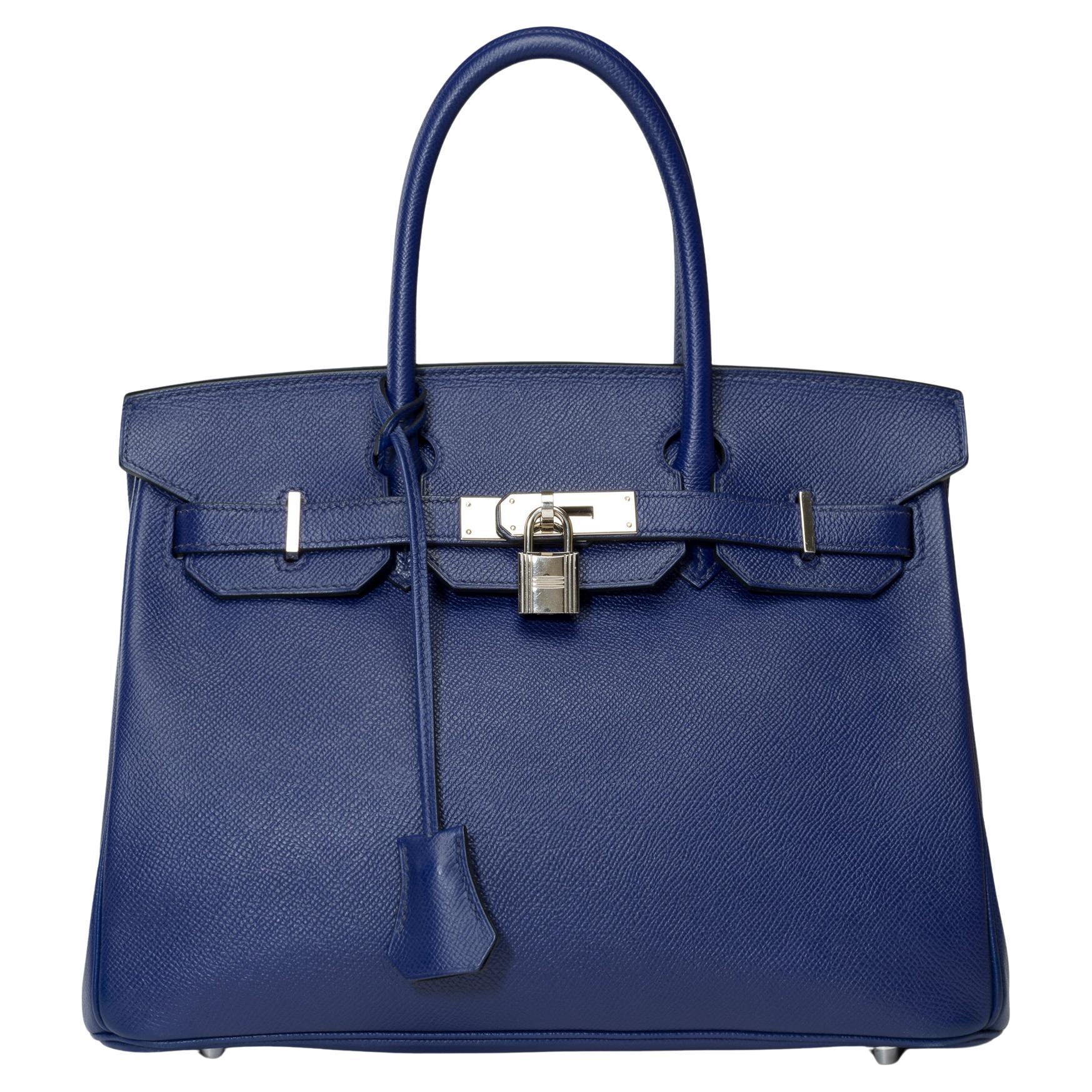 Stunning Hermes Birkin 30 handbag in Blue Sapphire Epsom leather, SHW For Sale