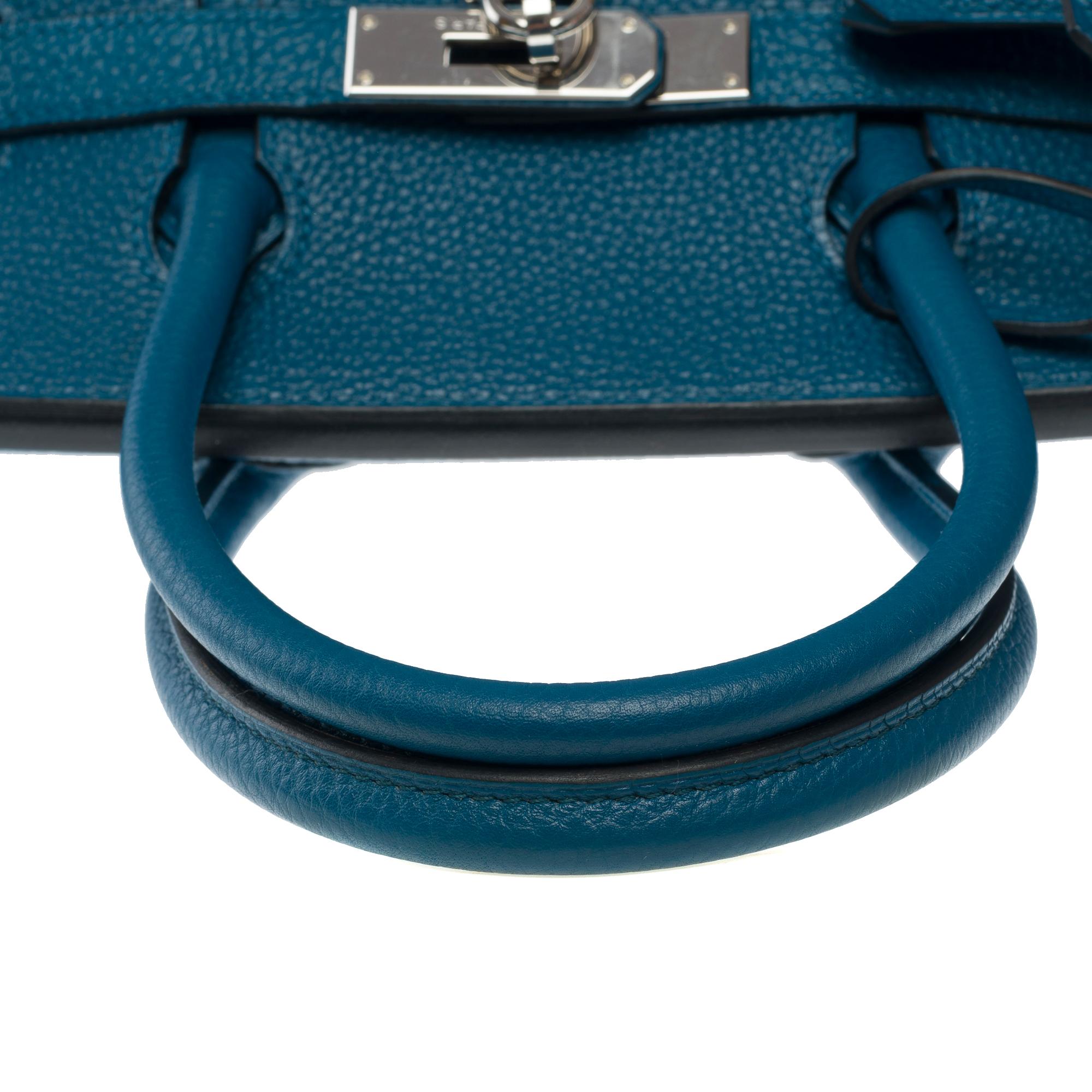 Superbe sac à main Hermès Birkin 30 en cuir bleu Togo, SHW en vente 6