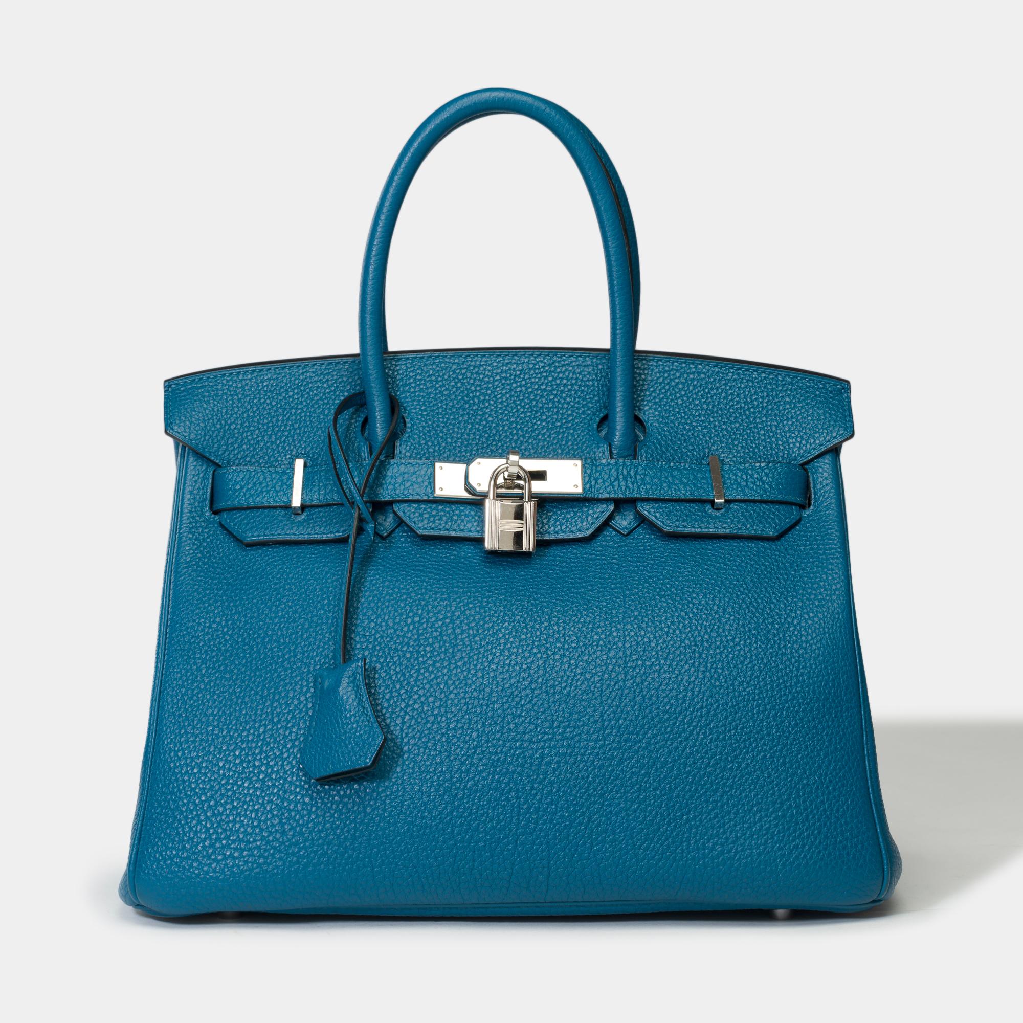 Amazing​​ ​​and​​ ​​Bright​​ ​​Hermes​​ ​​Birkin​​ ​​30​​ ​​handbag​​ ​​in​​ ​​Blue​ ​​Togo​​ ​​leather​​ ​​,​​ ​​palladium​​ ​​silver​​ ​​metal​​ ​​trim​​ ​​,​​ ​​double​​ ​​handle​​ ​​in​​ ​​blue​ ​​leather​​ ​​for​​ ​​hand​​ ​​carry

Flap​​